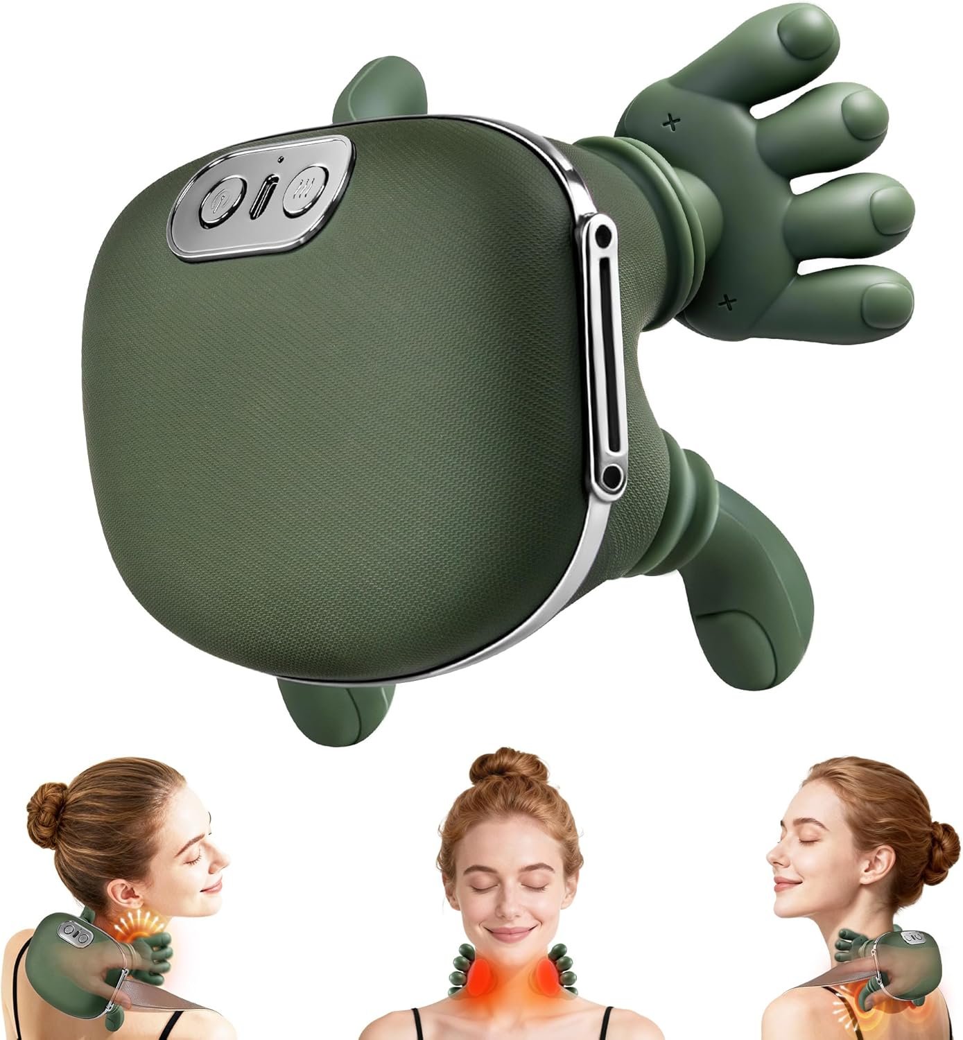 Shoulder and Neck Massager, Bionic Heated Massager, Neck Massager with Fingers, 4D Kneading Massage, Simulates a Real Palm Massage for Comfort, Relax Muscle Tension (Green)