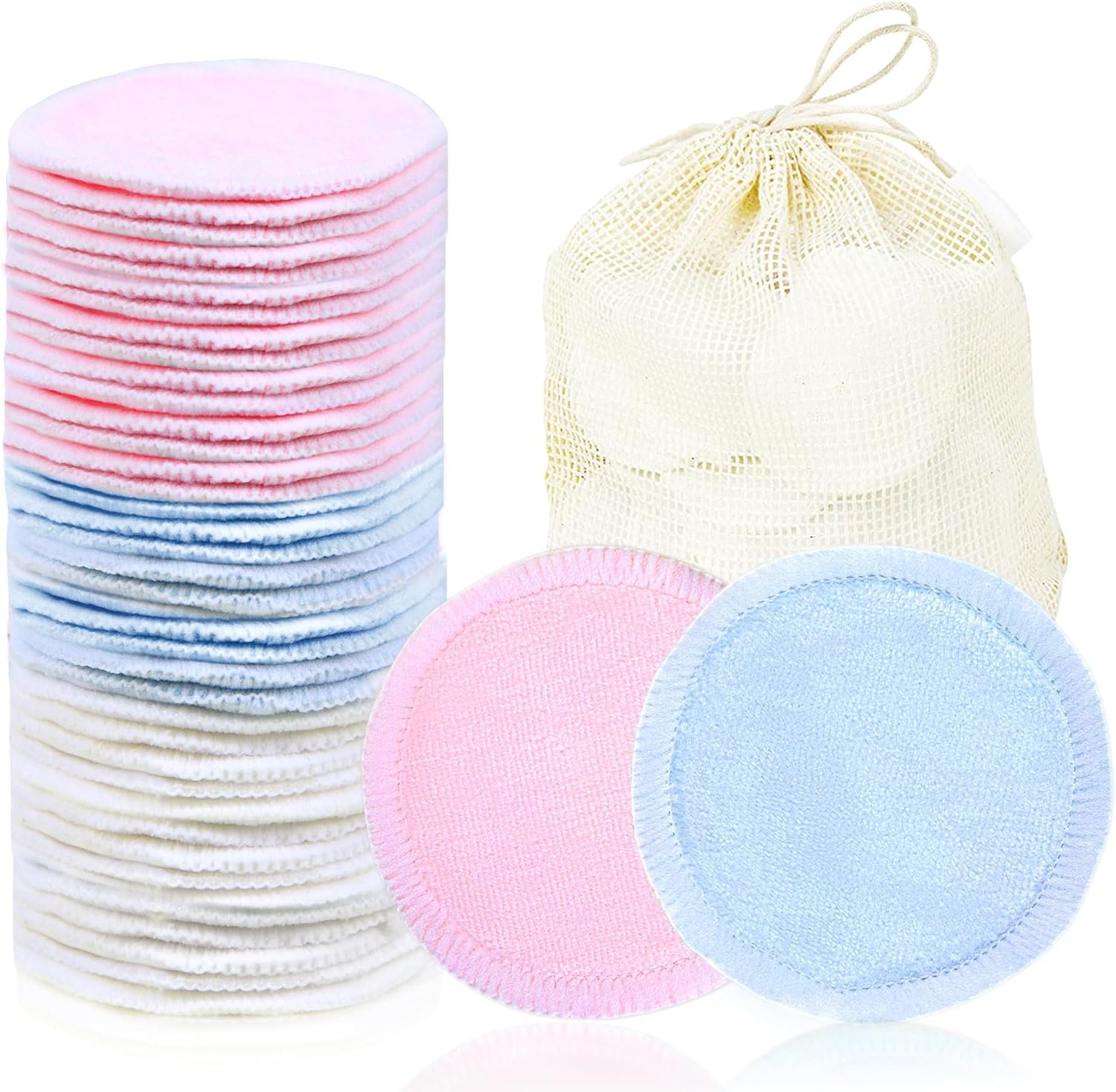 wegreeco 40 Pack Reusable Makeup Remover Pads, Washable Reusable Cotton Rounds Pads for Face, Makeup Remover Cloths for All Skin – (Velour, 3 Color)