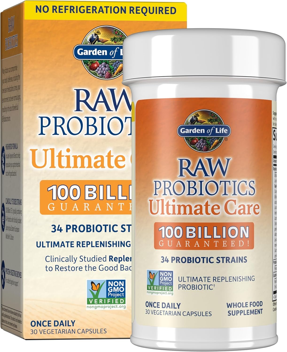 Garden of Life Raw Probiotics for Women and Men with Digestive Enzymes, 100 Billion CFU, Clinically Studied Strains, Shelf Stable, 30 Capsules