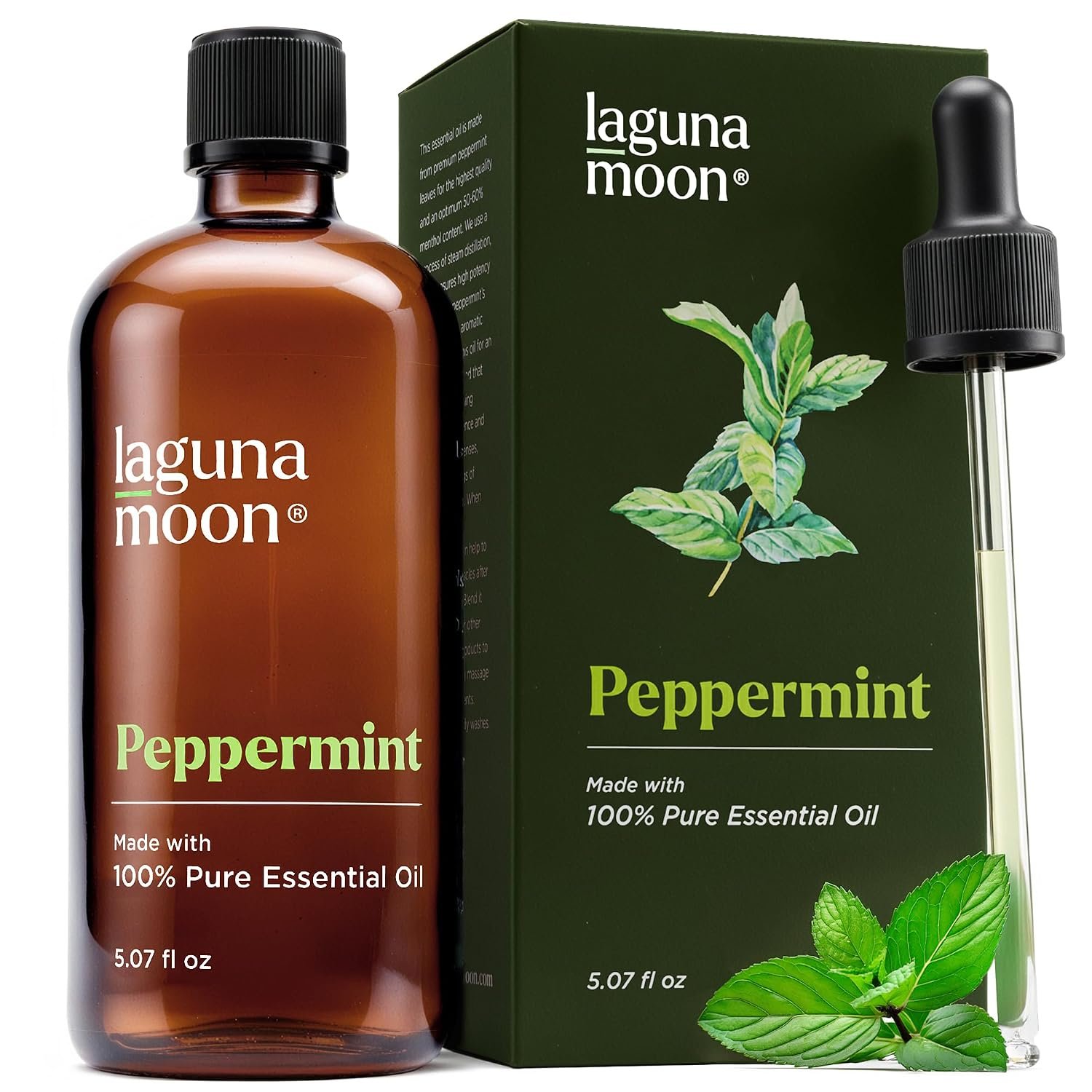 Lagunamoon Peppermint Oil – Natural Pure Essential Oils for Diffusers, Aromatherapy, Humidifiers, Candle Making Scents – Fresh Fragrance Scents for Home, Office, Cars and Cleaning Products (150mL)