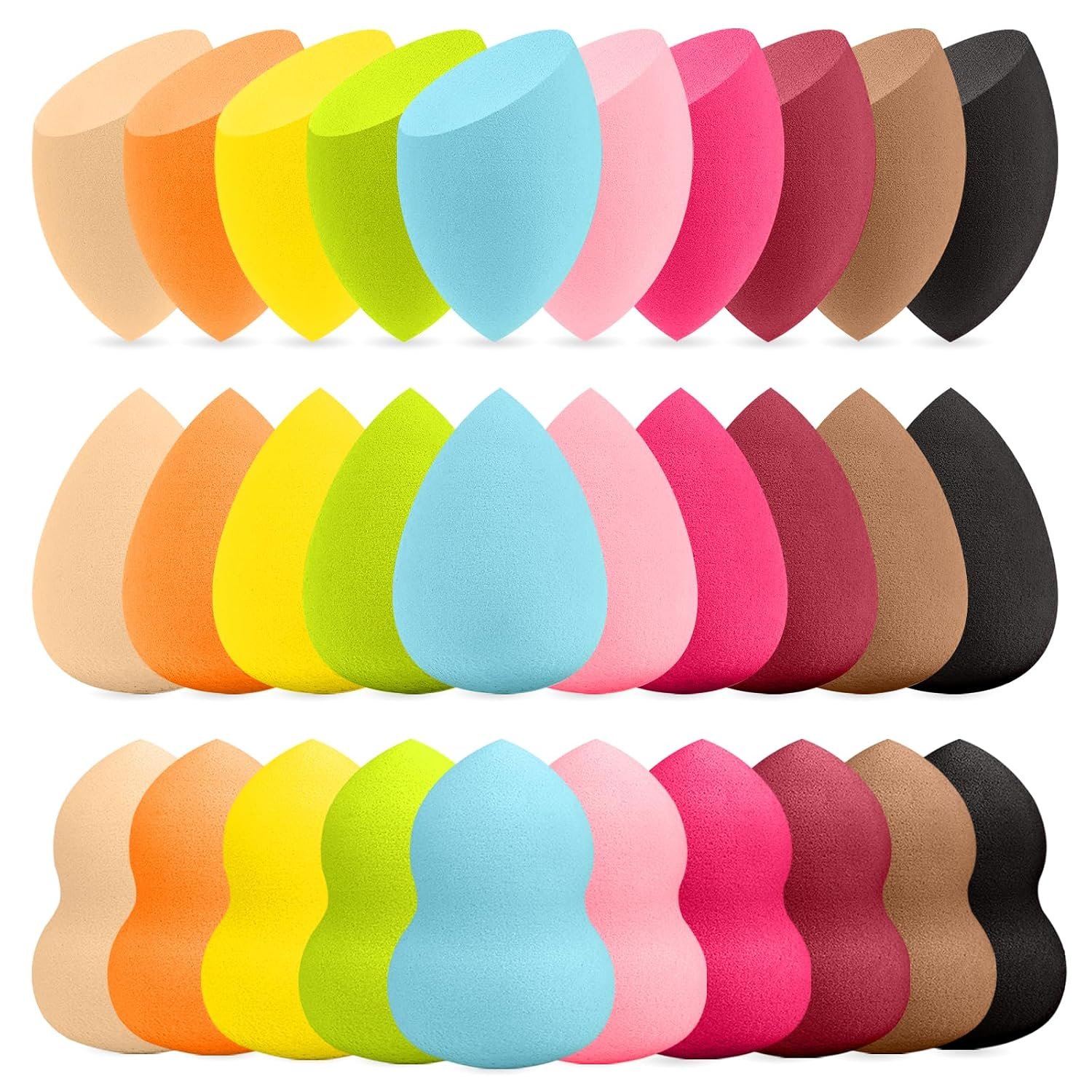 30 Pcs Multicolor Makeup Sponge Set – Latex-Free, Soft & Reusable Beauty Makeup Sponge for Wet/Dry Use Blending Powder Puff for Foundation & Concealer Washable Makeup Sponges
