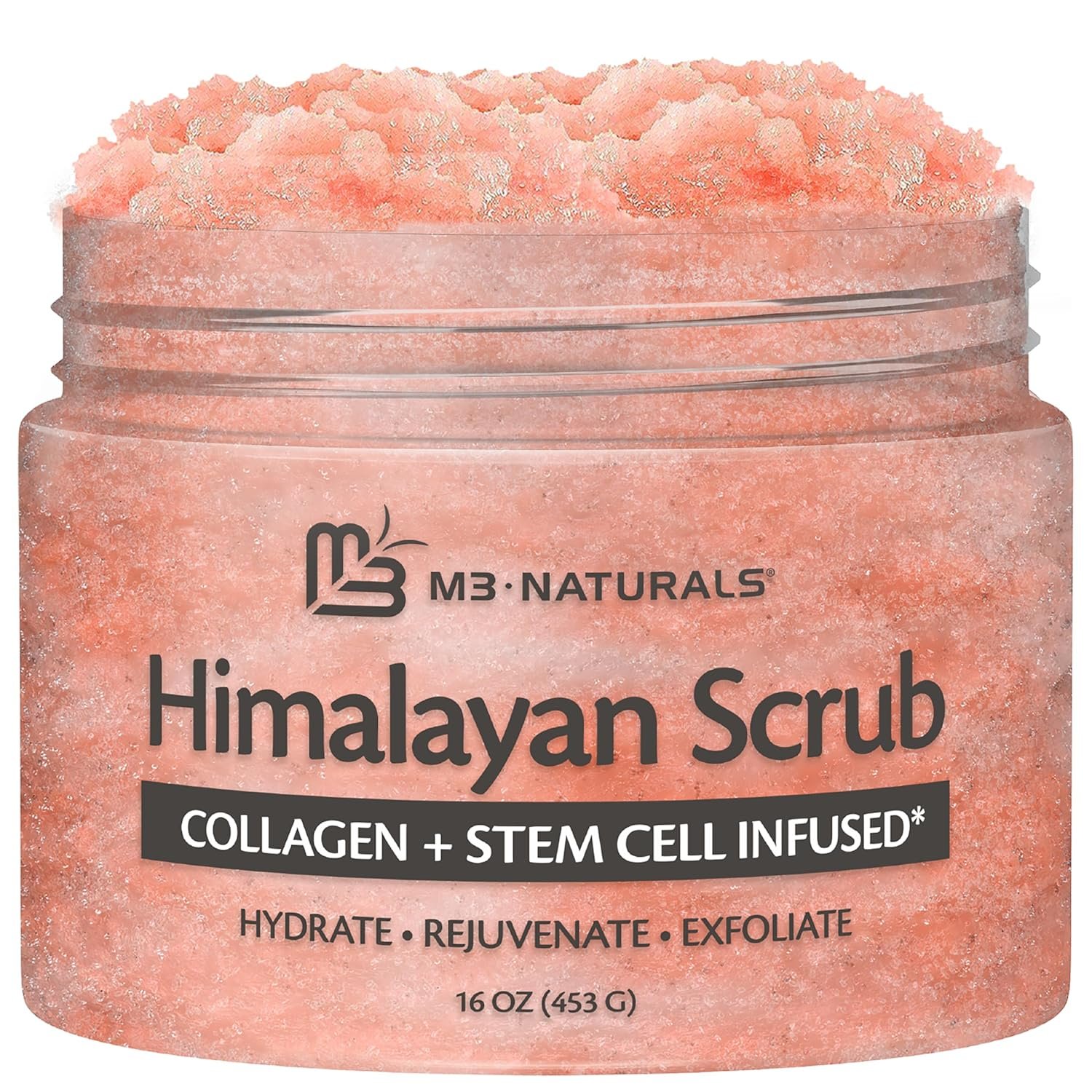 Himalayan Salt Scrub, Face, Foot, and Body Exfoliator with Collagen and Stem Cells, Exfoliating Scrub for Toning, Cellulite, and Skin Care by M3 16 fl oz