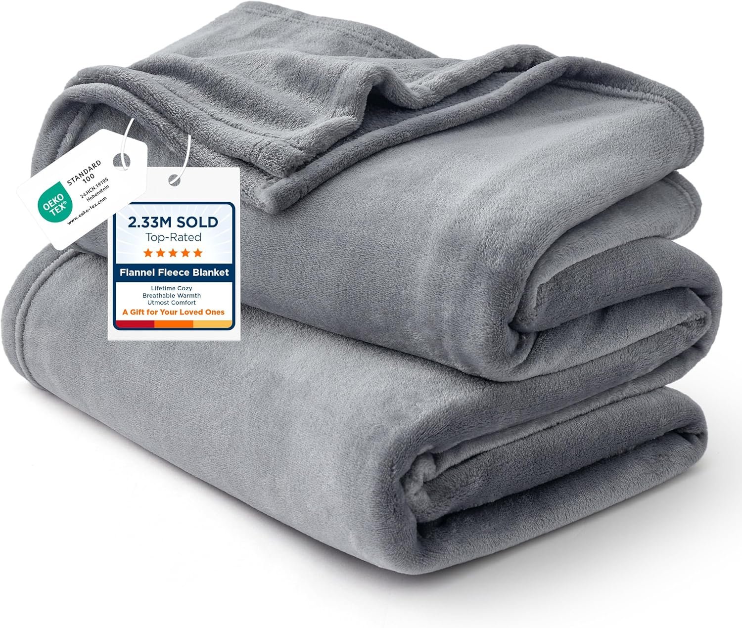 Bedsure GentleSoft Fleece Bed Blankets Queen Size Grey – Soft Warm Outdoor Picnic Blanket for Camping Travel Lightweight Cozy Anti-Static, Room Home Decor Gifts for Husband and Men, 90×90 inches
