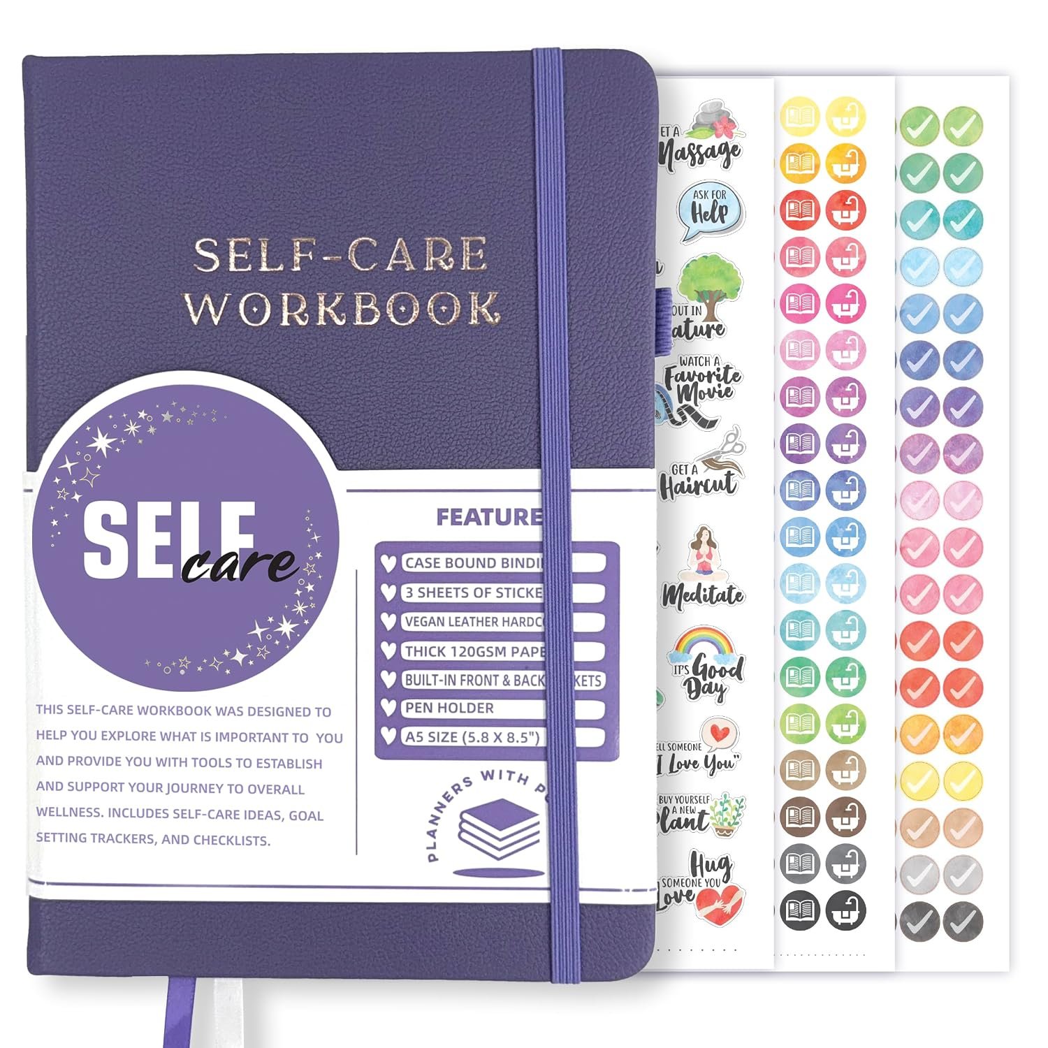 Planners with Purpose Self-Care Planner – Daily Wellness Journal with Guided Prompts, Gratitude, and Reflection – Mental Health Journal for Mindfulness, Positivity & Goal Setting Notebook for Women & Men A5 (Purple)