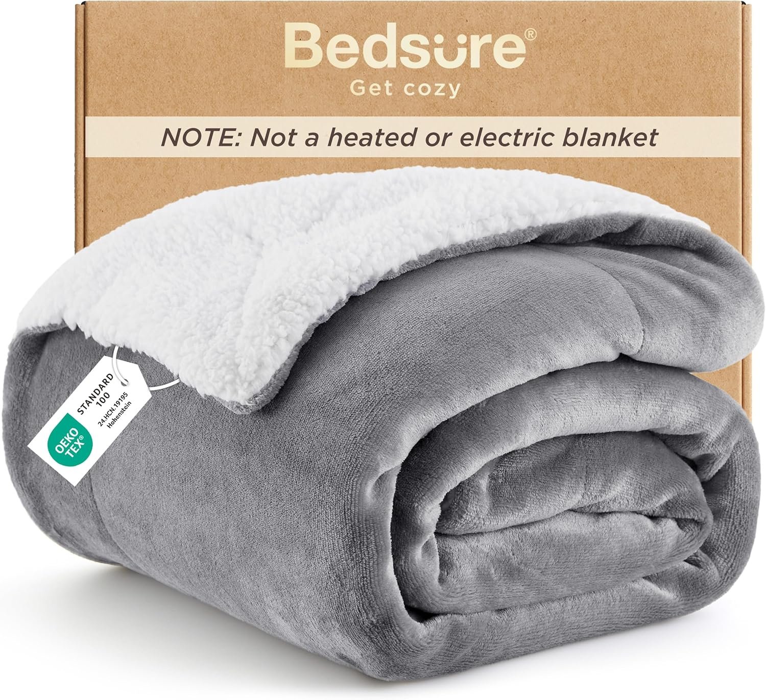 Bedsure GentleSoft Sherpa Fleece Throw Blanket for Couch, Non-Heated, Thick & Warm Cozy Blanket for Winter, Soft Fuzzy Plush Throw Gifts for Women and Men, Grey, 50×60 Inches
