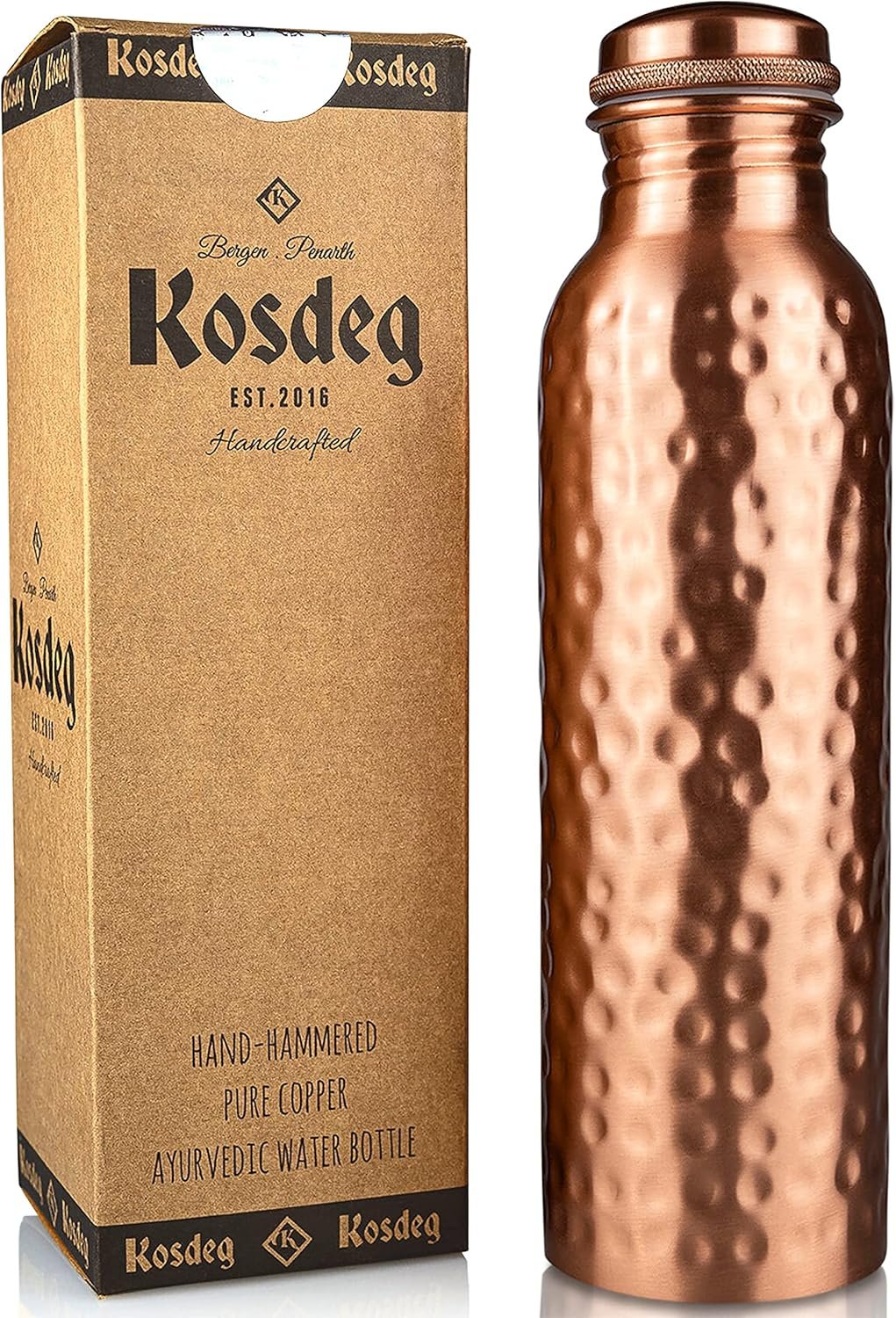 Kosdeg Copper Water Bottle – 34 Oz Extra Large – A Hammered Ayurvedic Pure Copper Vessel For Drinking – Drink More Water, Lower Your Sugar Intake And Enjoy The Health Benefits Immediately
