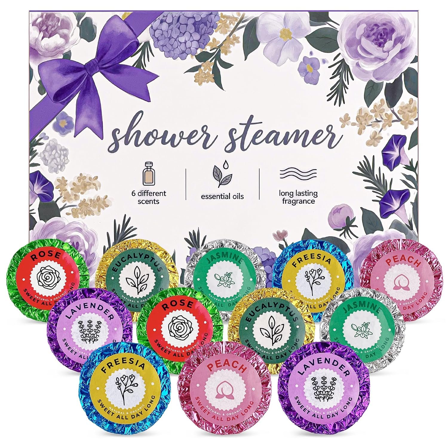 12pcs Aromatherapy Shower Steamers – Relaxation Birthday Christmas Set for Women and Men, Shower Bombs Tablets for Stress Relief and Self Care, Luxury Home Spa