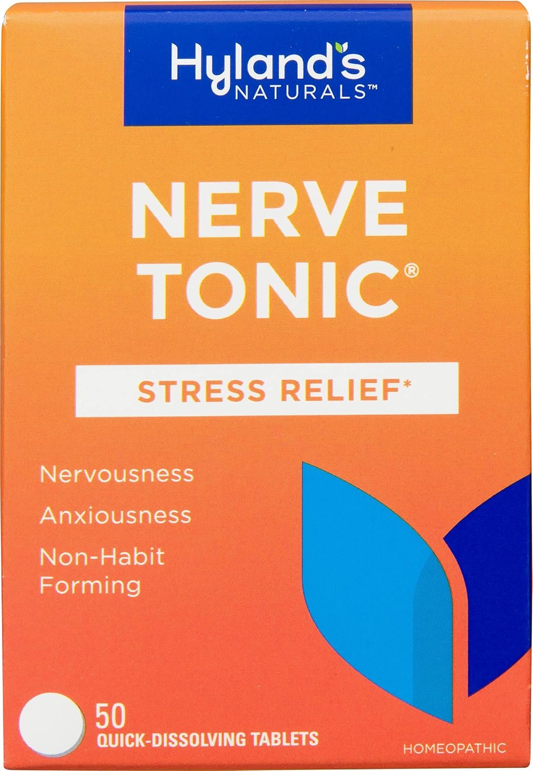 Hyland’s Nerve Tonic Stress Relief Tablets, Natural Relief of Restlessness, Nervousness and Irritability Symptoms, Non-Habit Forming, Quick Dissolving Tablets, 50 Count