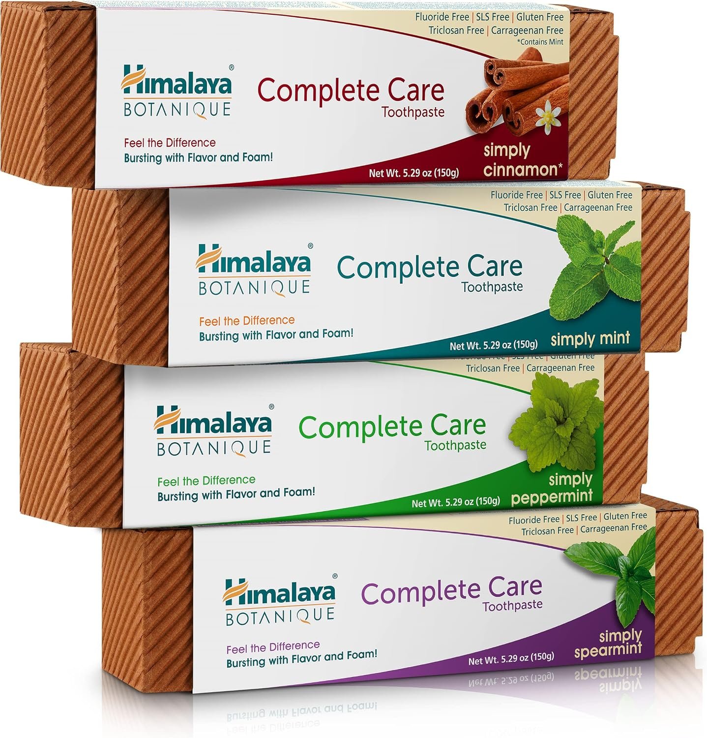 Himalaya Botanique Complete Care Toothpaste, Herbal, Variety Pack, Fights Plaque, Freshens Breath, Fluoride Free, No Artificial Flavors, SLS Free, Cruelty Free, Foaming, 5.29 Oz, 4 Pack