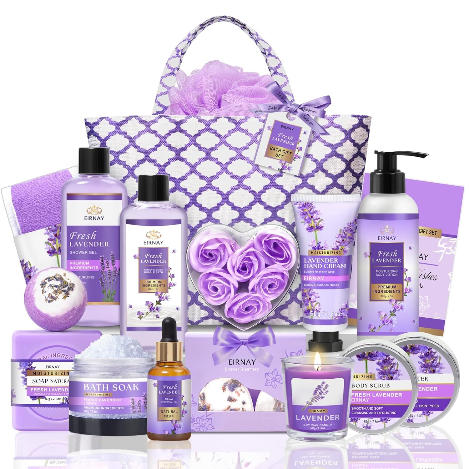 Gift for Women, Spa Gift Baskets for Women – 17pcs Lavender Sets with Body Lotion, Bubble Bath, Relaxing Bath Sets, Birthday Christmas Gifts for Her, Spa Kit for Mom Wife Sister Friend