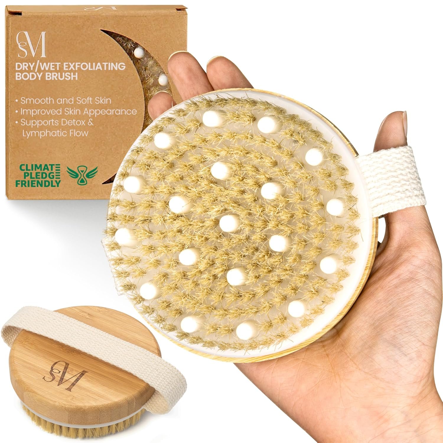CSM Dry Brushing Body Brush for Lymphatic Drainage – Natural Boar Bristle Exfoliating Brush Set with Face Brush for Cellulite, Circulation & Glowing Skin