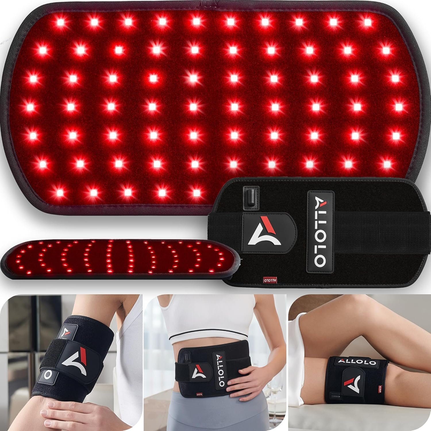 ALLOLO Red Light Therapy for Body, 3 in 1 LEDs Red Light Therapy Belt with Timer Remote Control, 660nm 850nm Infrared Light Therapy Pad for Body Waist Shoulder Knee, 12.6″ x 6.3″ Large Area