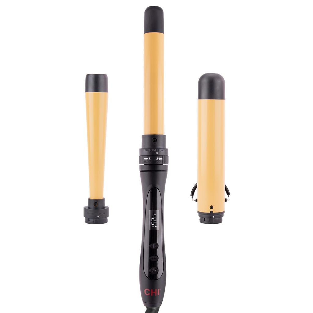 CHI Interchangeable Curling Wand, 3 Barrel Attachments for Versatile Curls, 0.5″-1.25″ Inverted Tapered Barrel, 1″ & 1.5″ Barrel