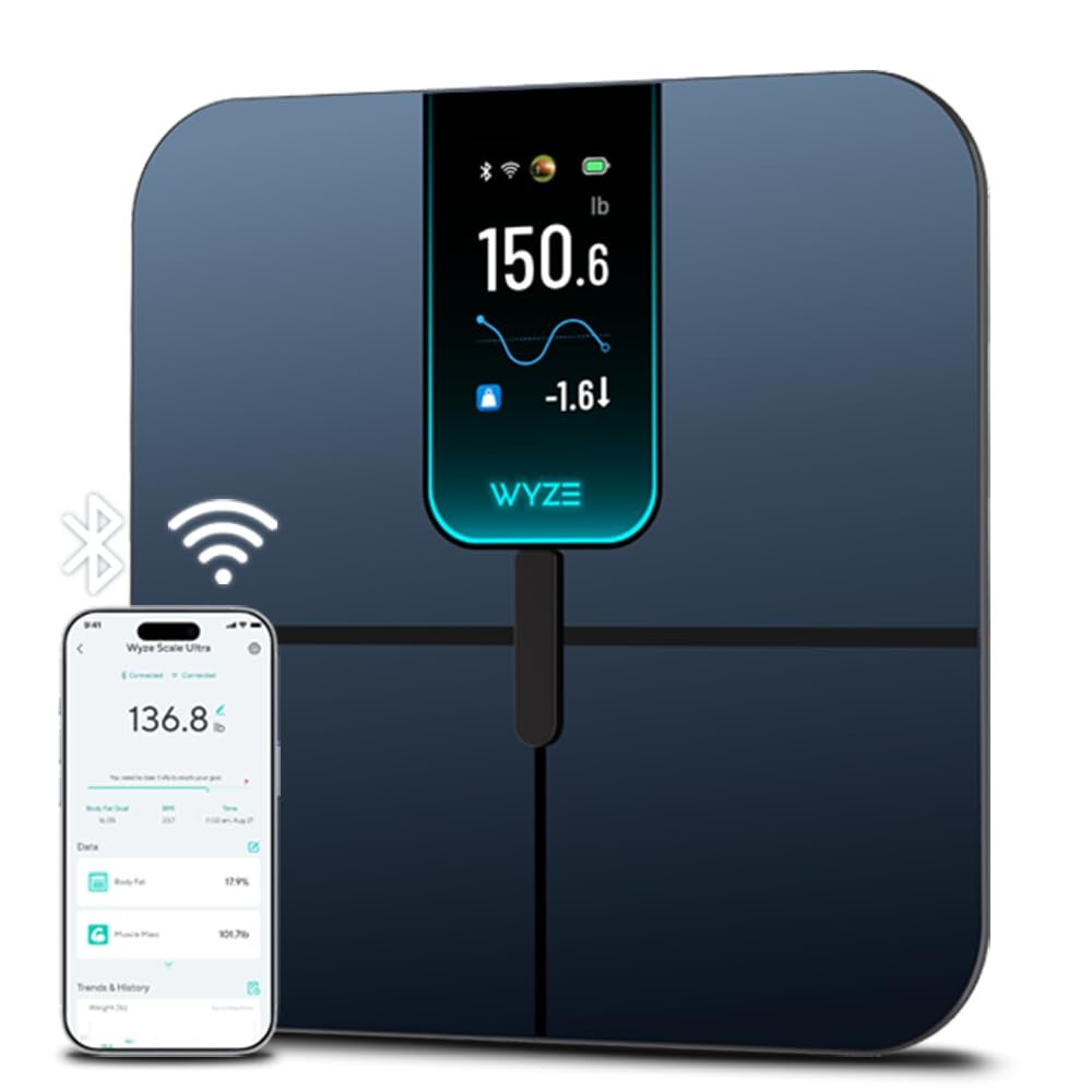 Wyze Scale Ultra, Smart Scale with 4.3″ Color Display, Digital Bathroom Scale for Body Weight BMI Muscle Mass Composition, Wi-Fi & Bluetooth Body Fat Scale with Heart Rate, 400 lbs (Black)