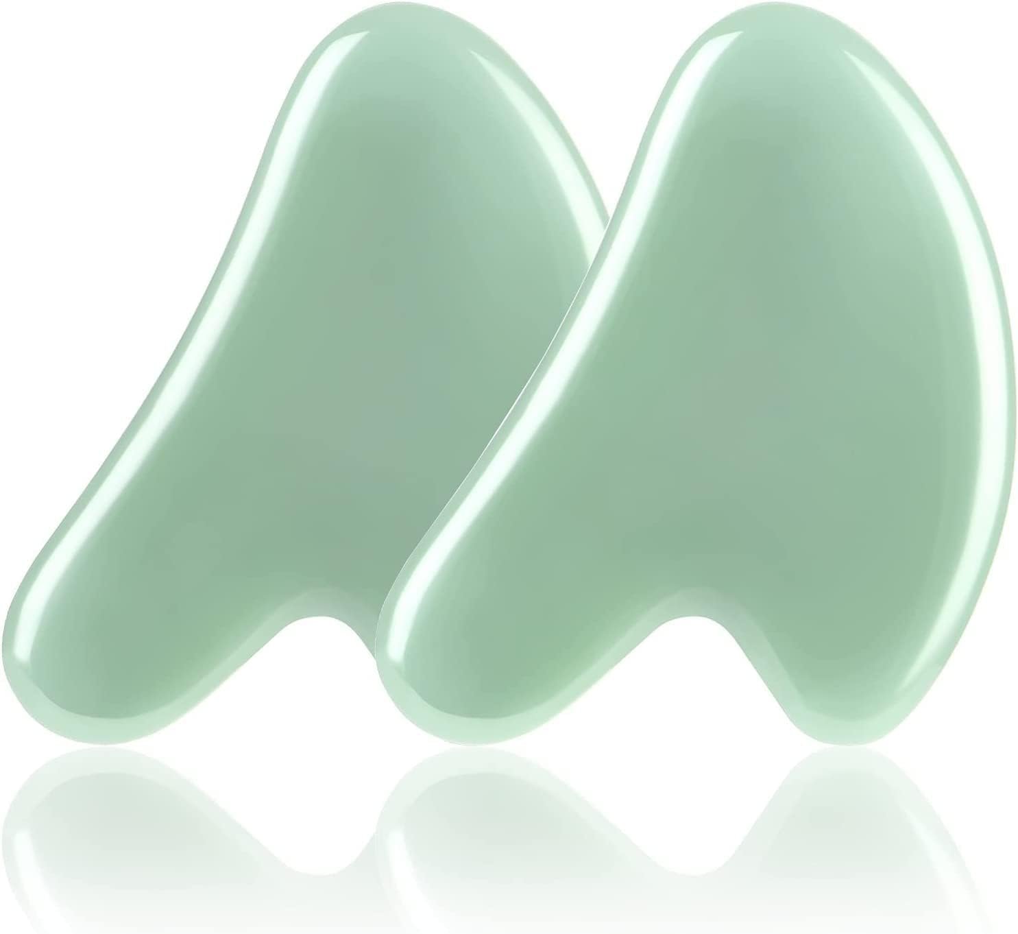 URAQT Gua Sha Massage Tool, 2 Pcs Natural Jade Gua Sha Board, Quartz Jade Stone Gua Sha Facial Tool, Face Scraping Massager, Anti Aging Massage Beauty Tool for Face, Eye, Neck