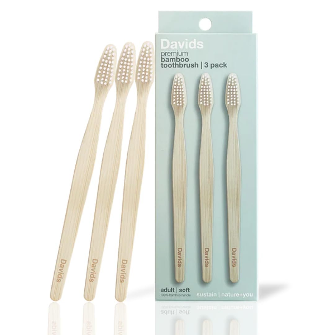 Davids Premium Bamboo Soft Bristle Toothbrush – 3 Pack | BPA Free, Eco-Friendly, Sustainable High Performance Bristles to Improve Oral Health Naturally | 100% Natural Bamboo Handle | Made in Germany
