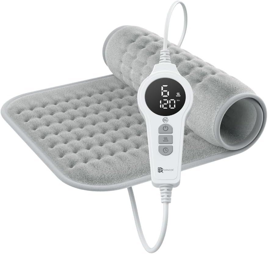 Infrared Electric Heating Pad – for Back Pain & Cramps – Auto-Off, 6 Heat Settings, Overheat Protection, LED Display & Machine Wash Fabric – German Quality Brand (Grey, 23.6 x 11.8 inch)
