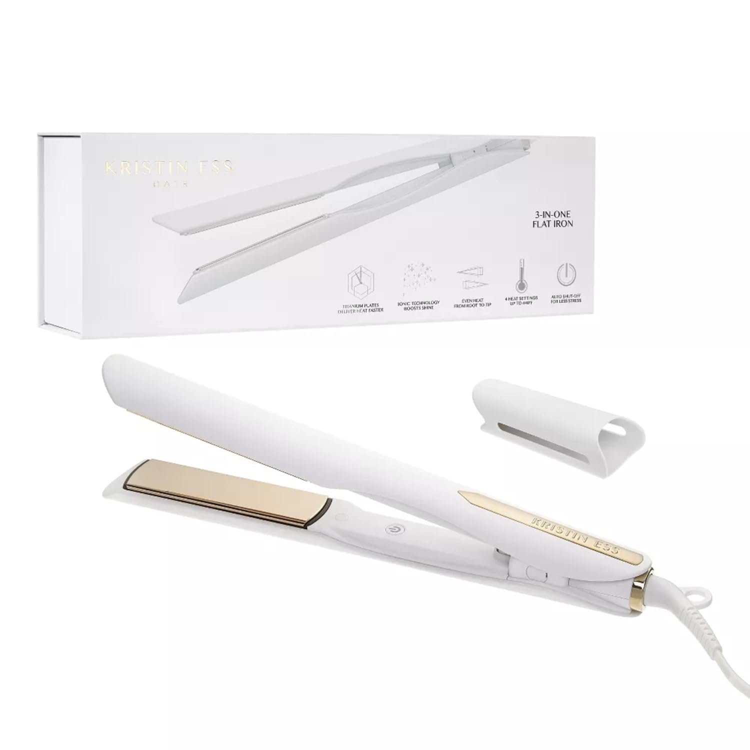 Kristin Ess 3-in-One Professional Titanium Hair Straightener, Curler & Waver for Women – Dual Voltage – 440 Degrees – 1 1/4″ – Wet to Dry – Ionic Flat Iron, Curler 2 in 1 – Frizzy, Curly + Thick Hair