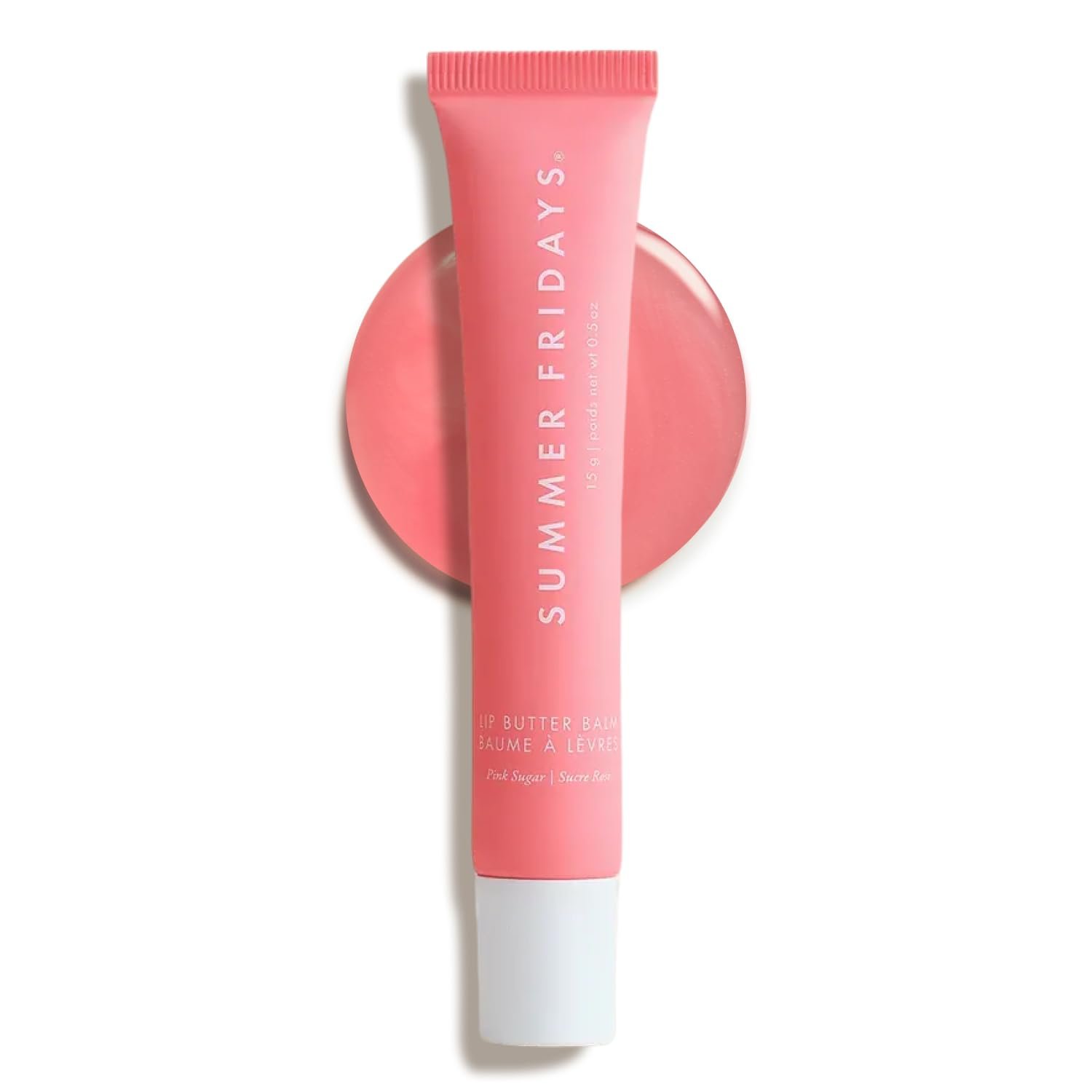 Summer Fridays Lip Butter Balm – Moisturizing Lip Gloss for Instant Shine + Sheer Color – With Nourishing Shea Butter – Everyday Makeup + Skin Care Summer Essentials – Vegan – Pink Sugar (.5 Oz)