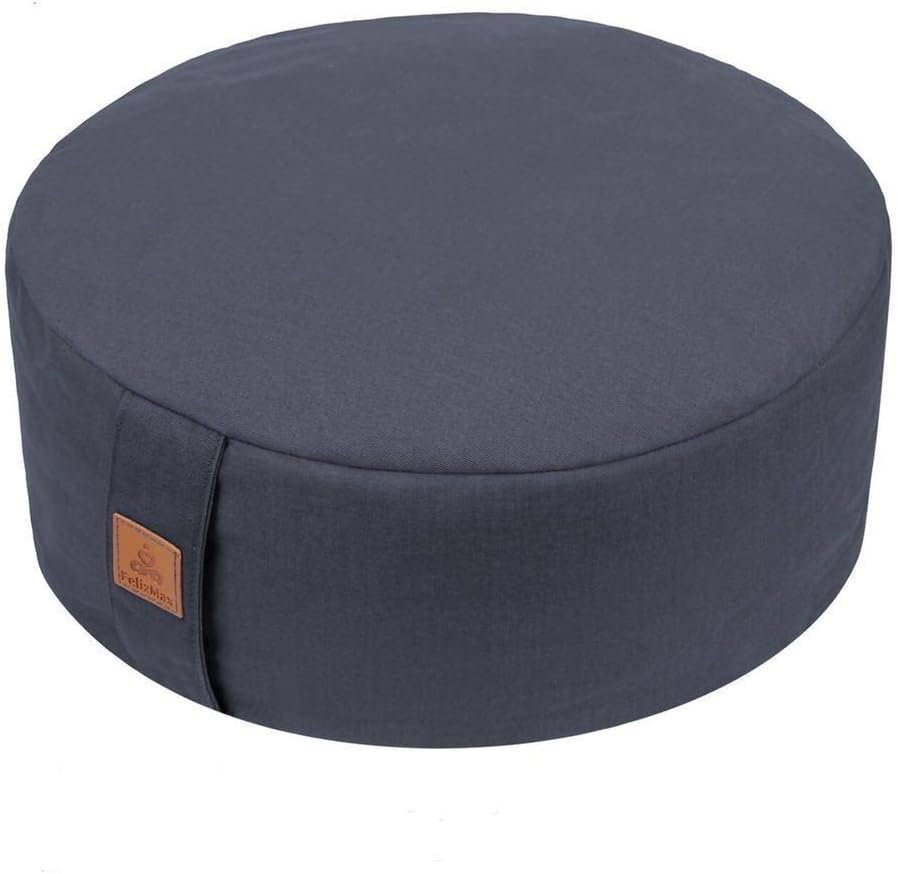 Zafu Buckwheat Meditation Cushion,D=13″/16″ H=5.5″,Round Zabuton Meditation Pillow,Yoga Bolster Kneeling Pillow Premium Yoga Pillow for Sitting on Floor Zippered Cotton Cover
