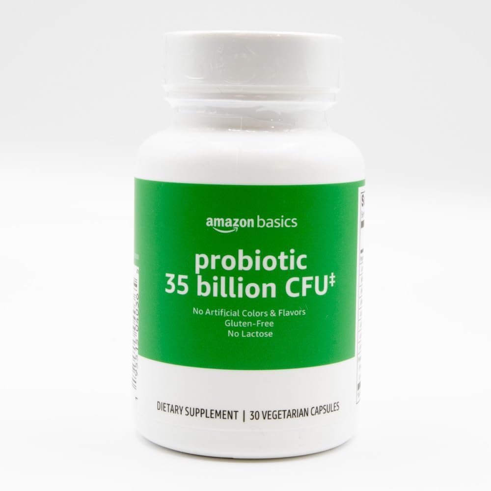 Amazon Basics Probiotic 35 Billion CFU, 8 Probiotic Strains with Prebiotic Blend, Supports Healthy Digestion, 30 Vegetarian Capsules, 1 Month Supply, Probiotics for Digestive Health