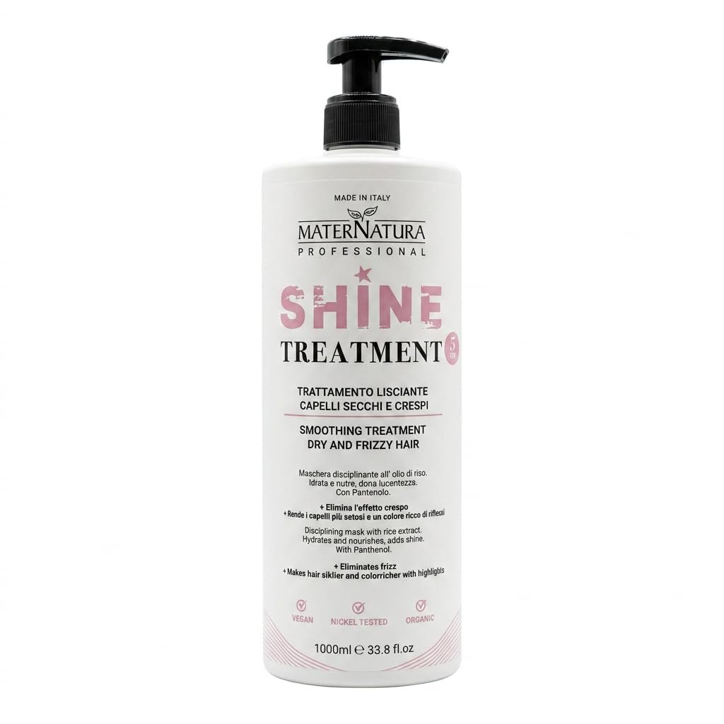 Maternatura Professional Shine Treatment, Smoothing 5-Minute Hair Mask for Dry and Frizzy Hair with Rice Extract and Panthenol, AIAB Organic Certified, Vegan, Nickel Tested, 1000 ml