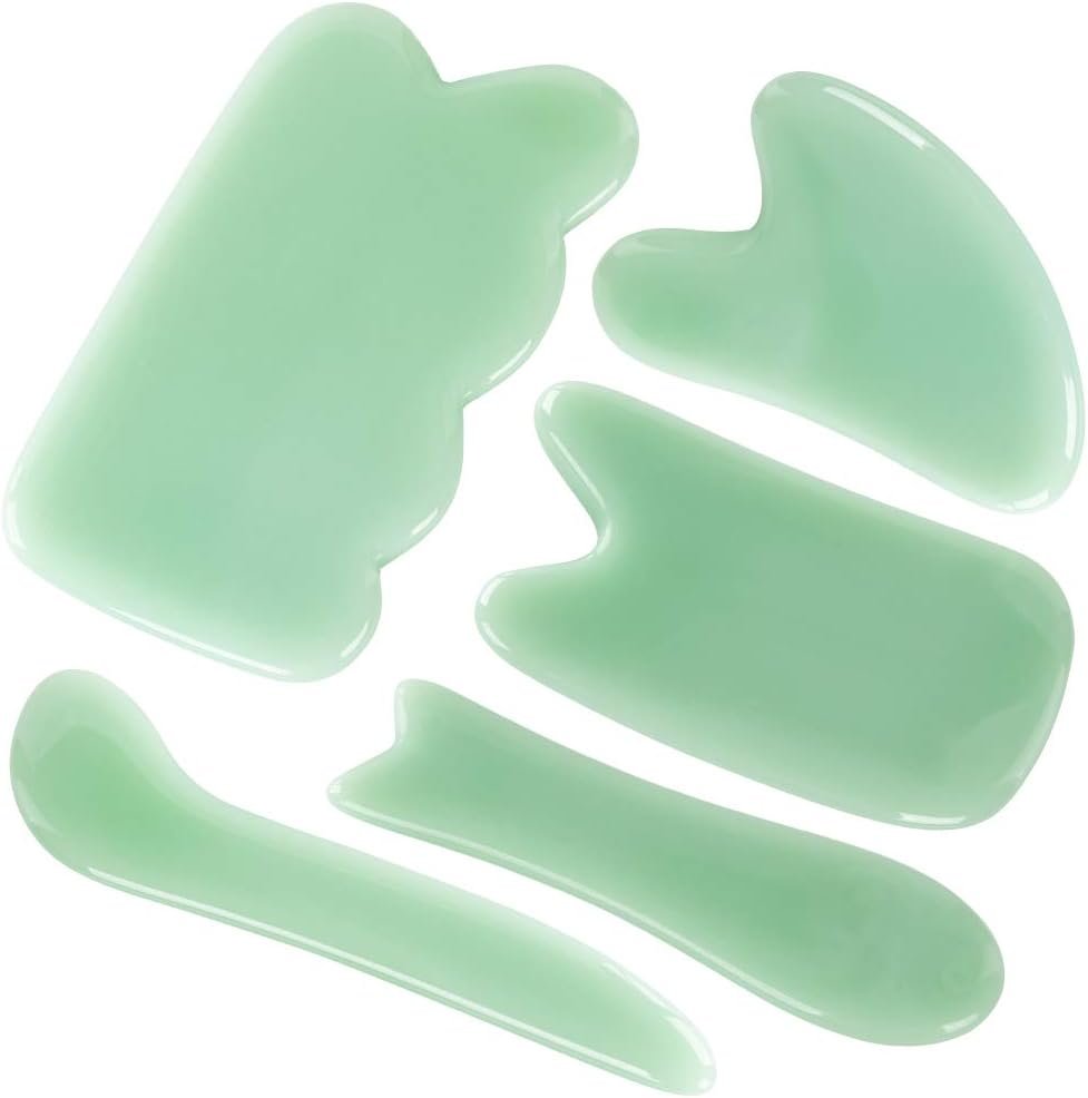 airogym Guasha Massage Tool, 5 PCS Guasha Stone Scraping Massage Sets for Face, Massage Stone Board for SPA Acupuncture Physical Therapy, Massaging Sore Muscles Points Puffiness Edema Arthritis