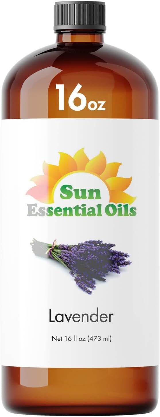 Sun Essential Oil – Lavender Essential Oil 16 oz (473 ml) for Diffuser, Humidifier, Skin, Aromatherapy Massage, Scented for Soap & Candle Making at Home, Calming Aroma for Sleep