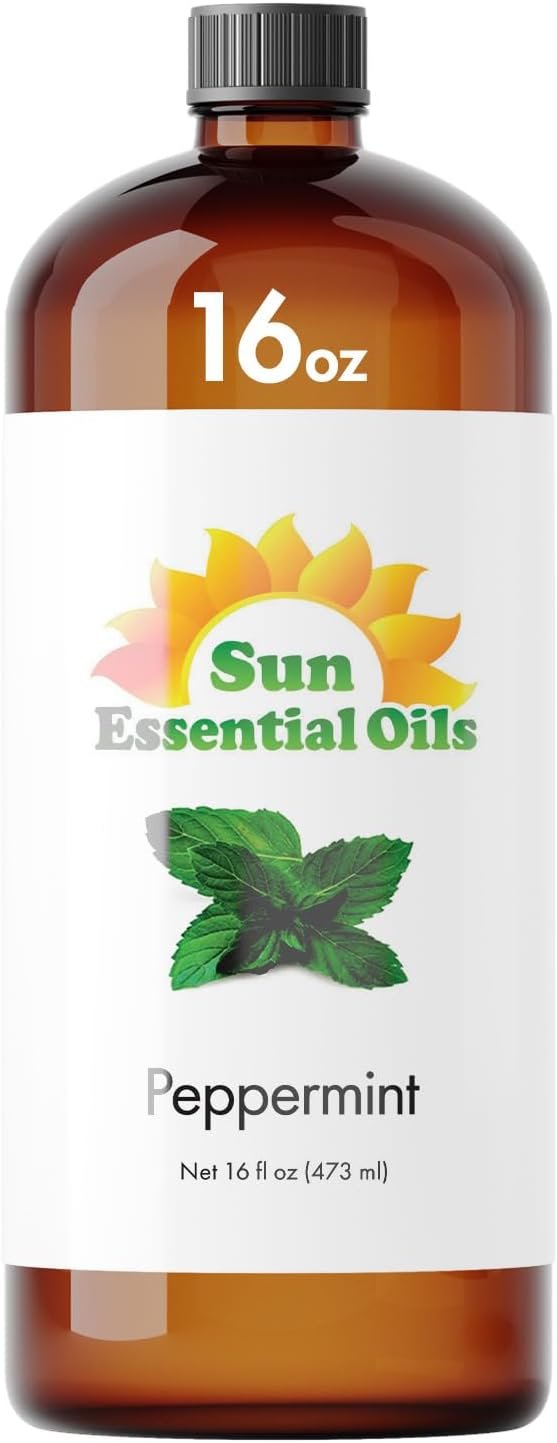 Sun Essential Oils – Peppermint Essential Oil (16 oz Bulk) for Diffuser, Humidifier, Skin & Aromatherapy Body Massage, Candle & Soap Making for Home