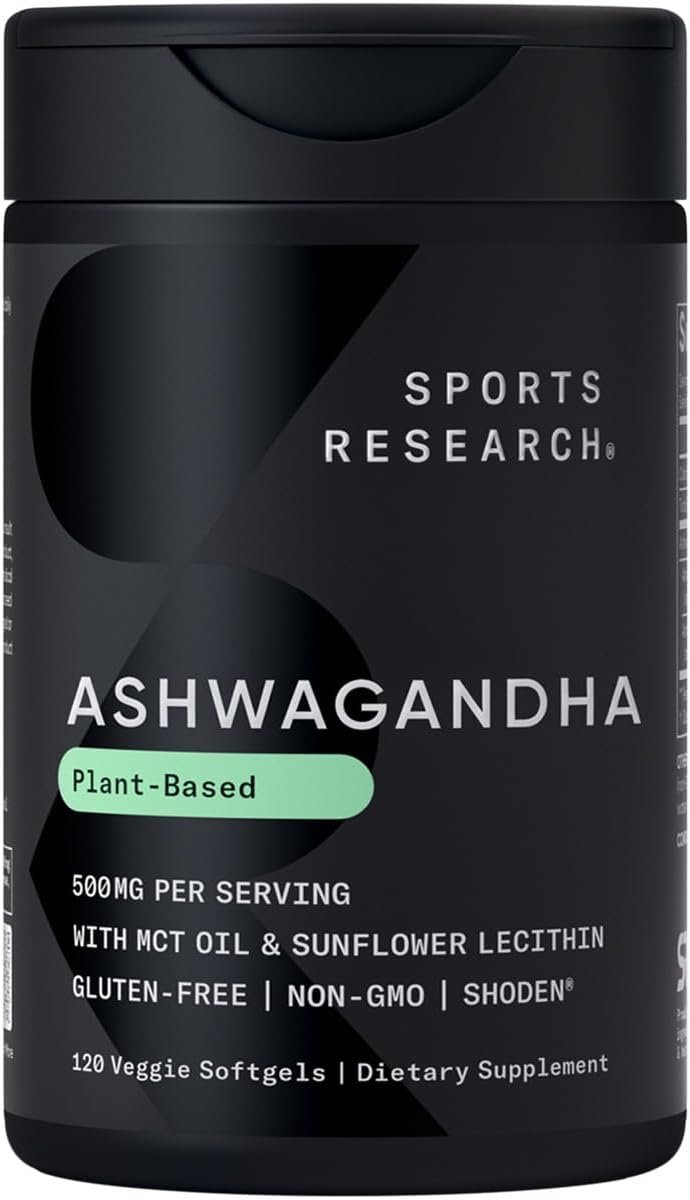 Sports Research® Ashwagandha Softgels with Coconut MCT Oil – Natural Ayurvedic Adaptogen Made with Shoden® Ashwa for Relaxation, Calm & Sleep Support – Gluten Free & Vegan Friendly – 120 Count
