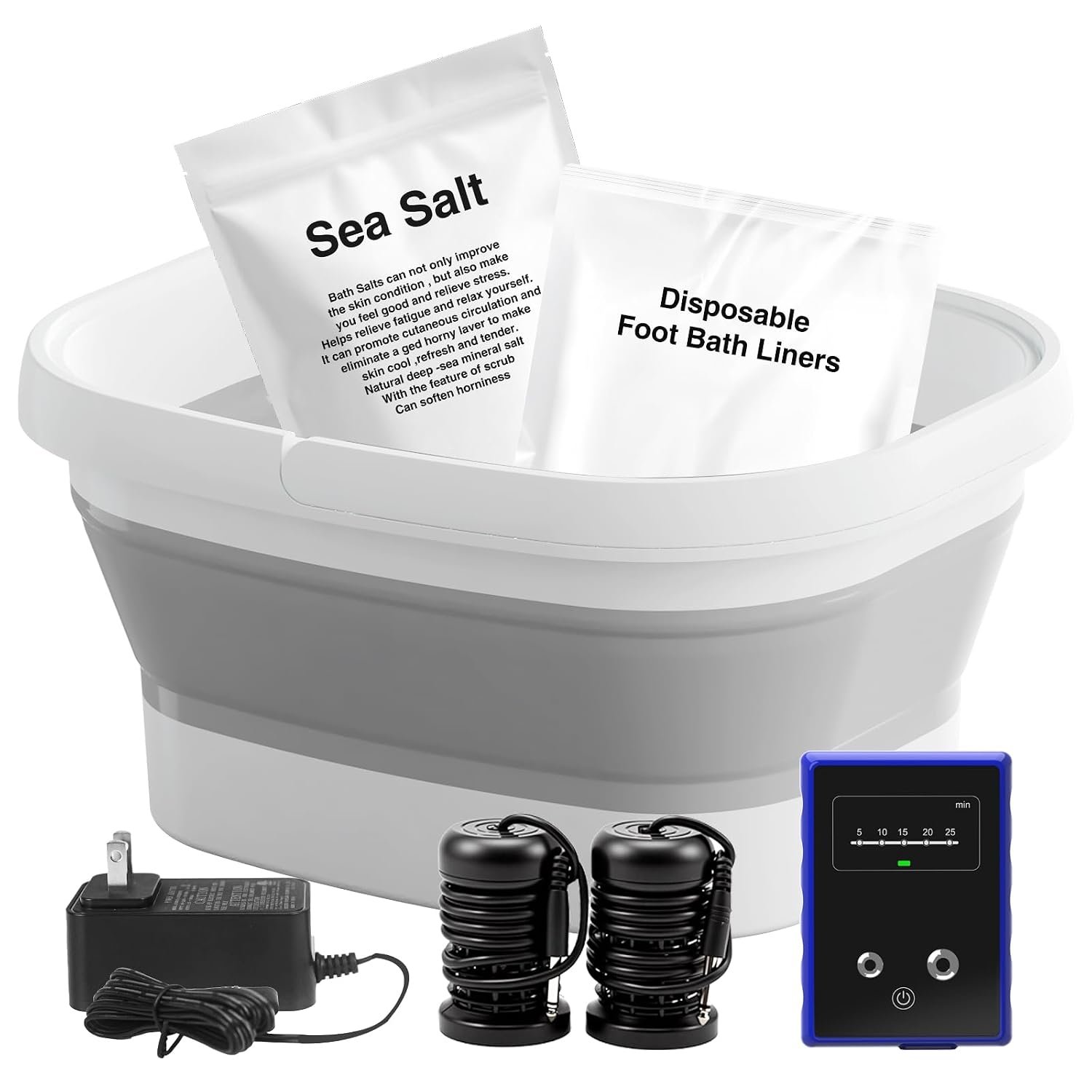 Ionic Foot Bath Detox Machine, Ionic Foot Spa to Remove Toxins with 2 Arrays, 80 Disposable Foot Bath Liners, Detoxification Sea Salt, Folding Bathtub, Gift for Women