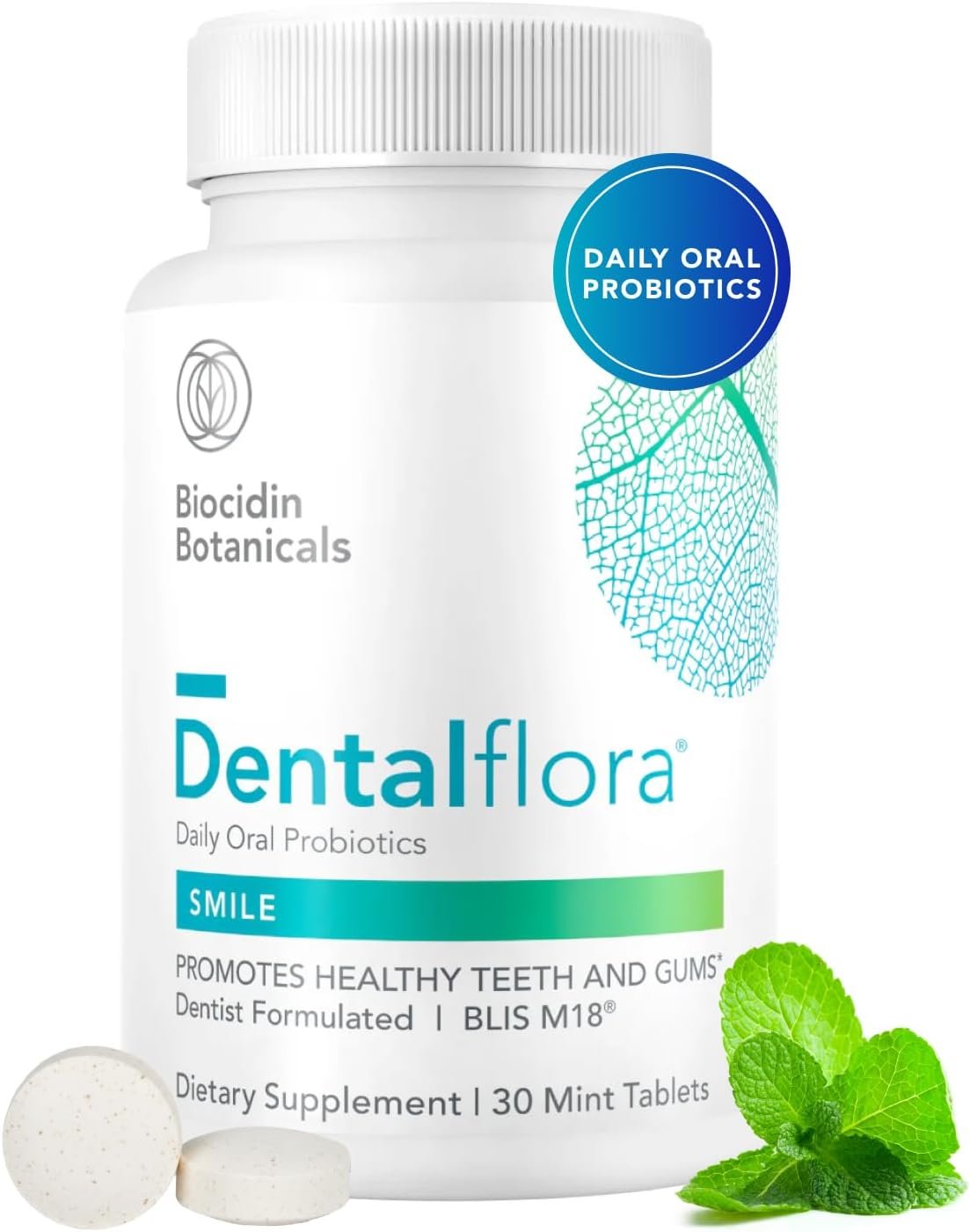 Biocidin Dentalflora Oral Probiotic – Supports Oral Microbiome & Teeth Care – Helps Reduce Formation of Dental Plaque – Breath Freshener Tablets (30 Mint Fresh Tablets)
