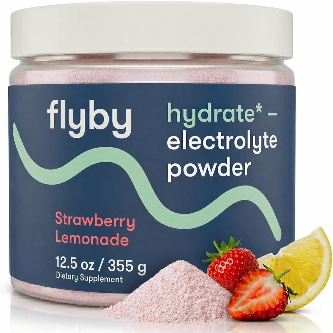 Flyby Electrolytes Powder [ No Added Sugar: Naturally Sweetened ] Contains Potassium, Aquamin™ Calcium & Magnesium, Sea Salt Sodium, Full Spectrum 72 Trace Minerals – Strawberry Lemonade