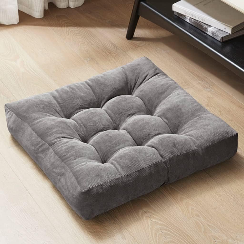 Degrees of Comfort Meditation Floor Pillow, Square Large Pillows Seating for Adults and Teens, Gray Tufted Corduroy Cushions for Yoga, Study Room, Home Office and Living Room, Grey, 22×22 Inch