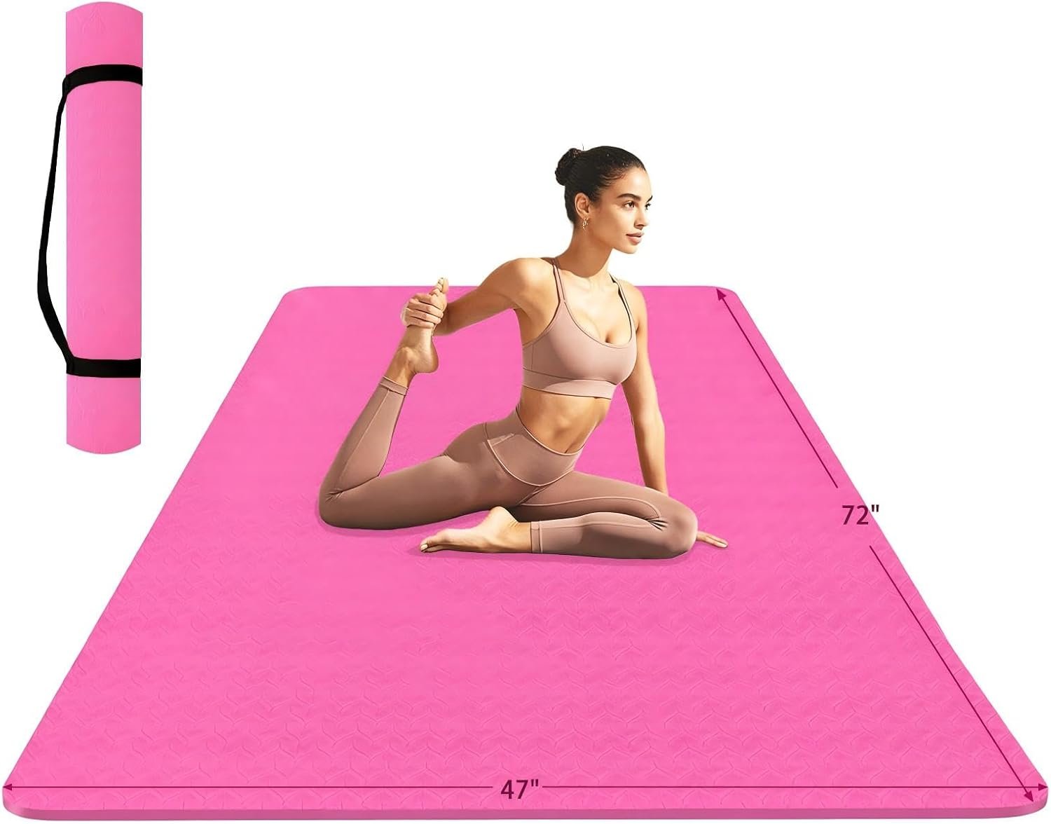 Tepemccu Extra Large Yoga Mat,8mm Thick 72″x47″ TPE Exercise Mat with Strap