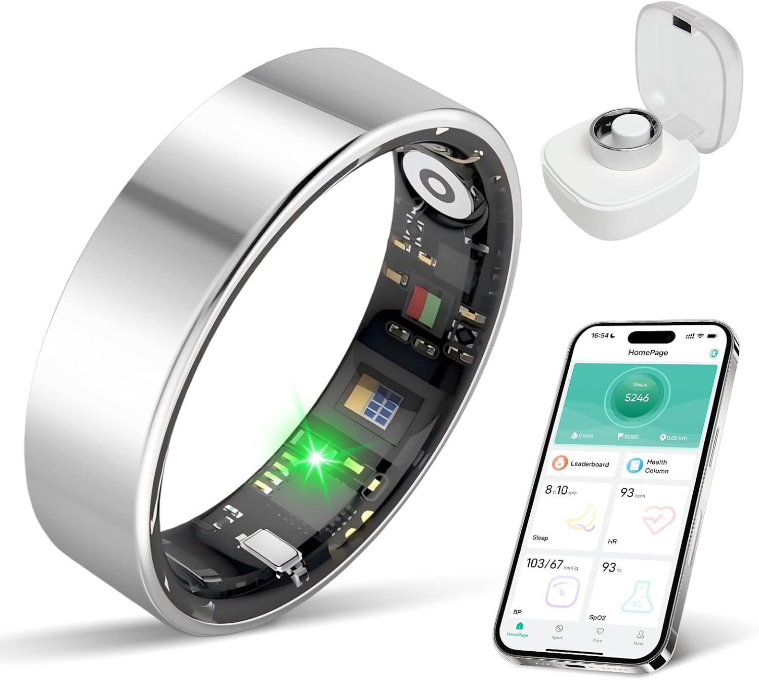 BIEMHA IP68 Waterproof Smart Ring – Fitness & Health Tracker with Sleep/Exercise Monitoring, Unisex for Women Men, iOS & Android Compatible, Long Lasting Battery Life, No Subscription (Silver, 7)