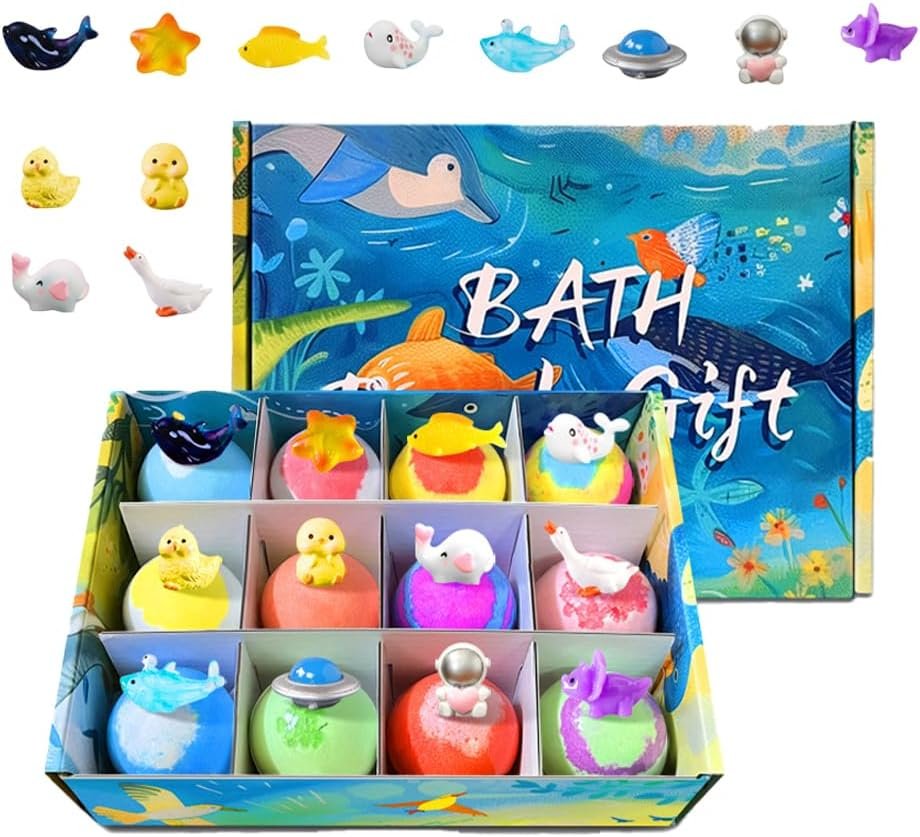 12pcs Bath Bombs for Adult with Toy Inside, 2026 Upgraded Organic Colorful Bubble Bath Safe, Best Birthday, Party, Easter Bath Bombs Gift Set (Sea Animal)