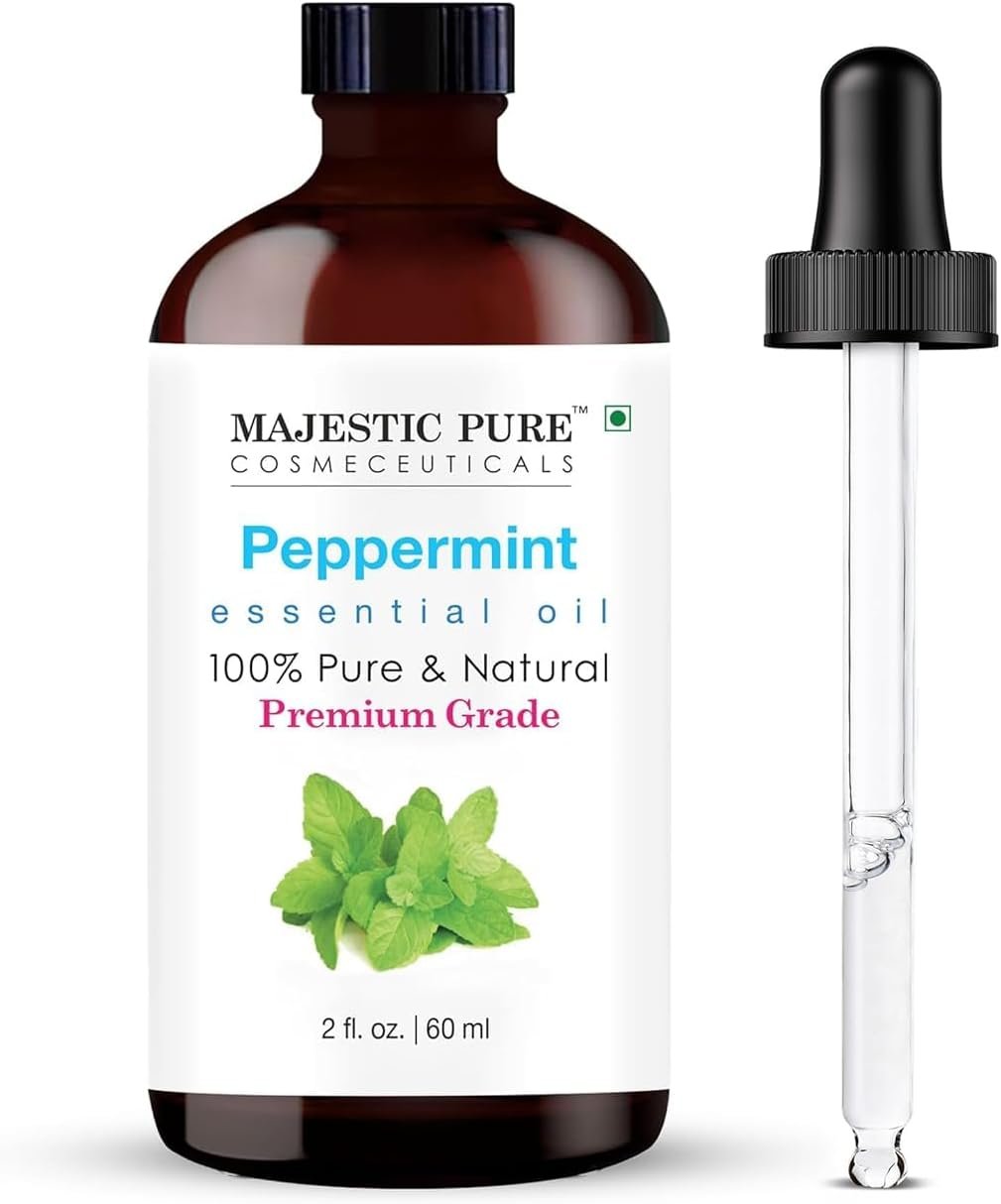 Majestic Pure Essential Oil with Glass Dropper – 100% Pure and Natural – Essential Oils for Diffuser, Aromatherapy, Soap and Candle Making, Peppermint Essential Oil, Peppermint Oil, 2 Fl Oz