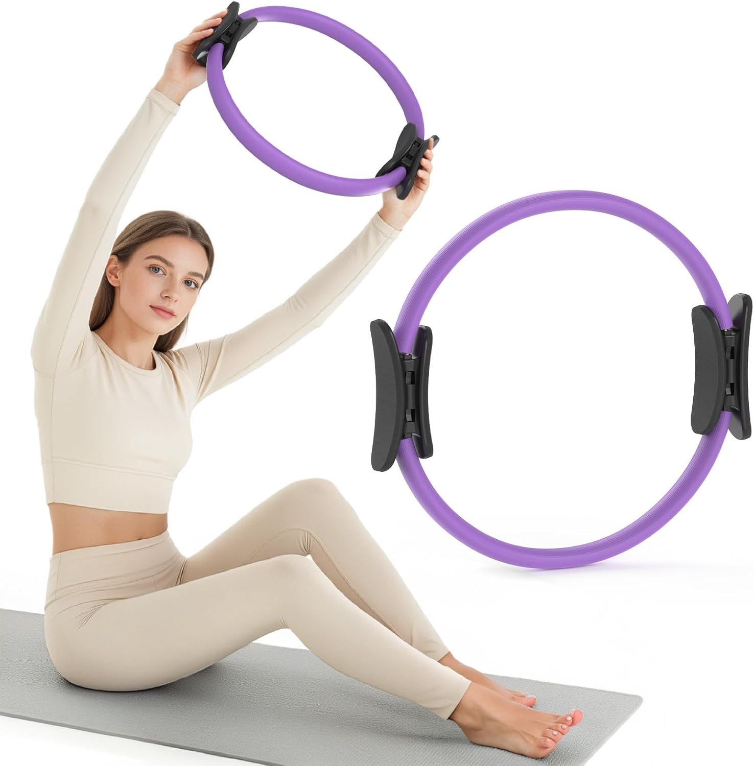 JKSHMYT Pilates Ring Fitness Circle for Women, Pilates Equipment – 14.5″ Home Magic Exercise Workout, Better me Pilates Essentials Starter Set for Beginners Toning Inner Thighs, Arms and Core