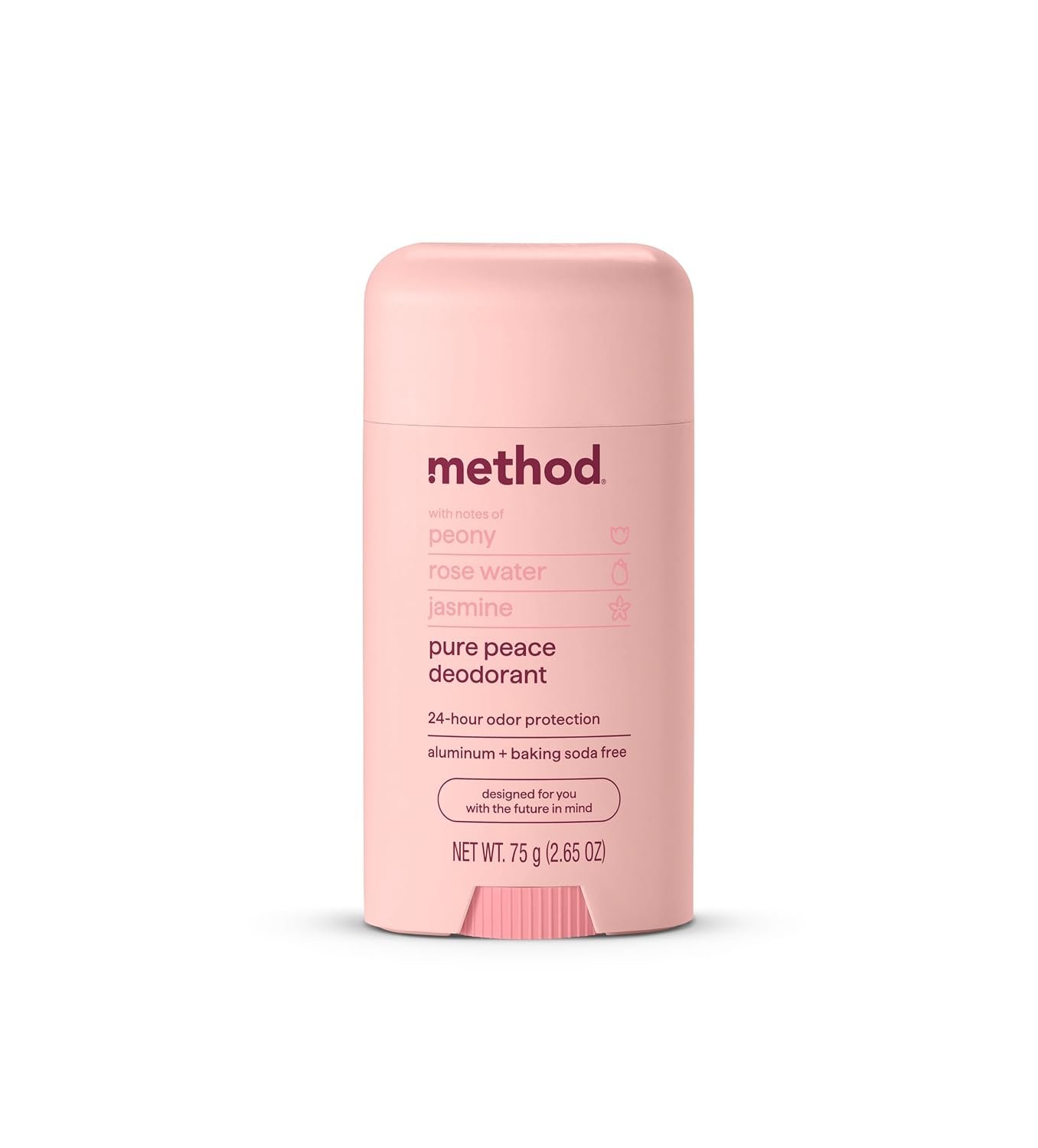 method Deodorant Stick, Pure Peace – 24-Hour Odor Protection, Aluminum & Baking Soda Free, Notes of Peonies, Rose Water & Jasmine, 2.65 oz