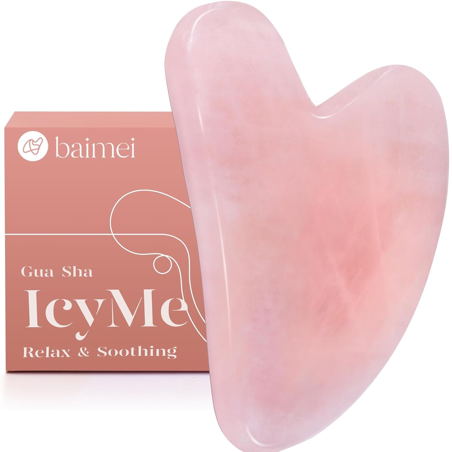 BAIMEI IcyMe Gua Sha Facial Tool for Self Care, Massage Tool for Face and Body, Relieve Tensions,Reduce Wrinkles and Redness, Skin Care Tools for Men Women – Rose Quartz