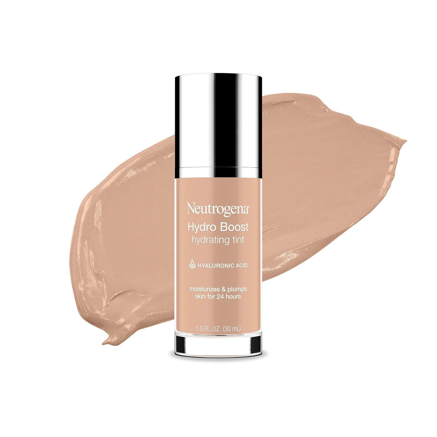 Neutrogena Hydro Boost Hydrating Tint, Lightweight Foundation for Dry Skin, Hyaluronic Acid, Moisturizing Skincare Makeup, Oil-Free, Water-Gel, Smooth Natural Coverage, Buff 30, 1.0 fl oz