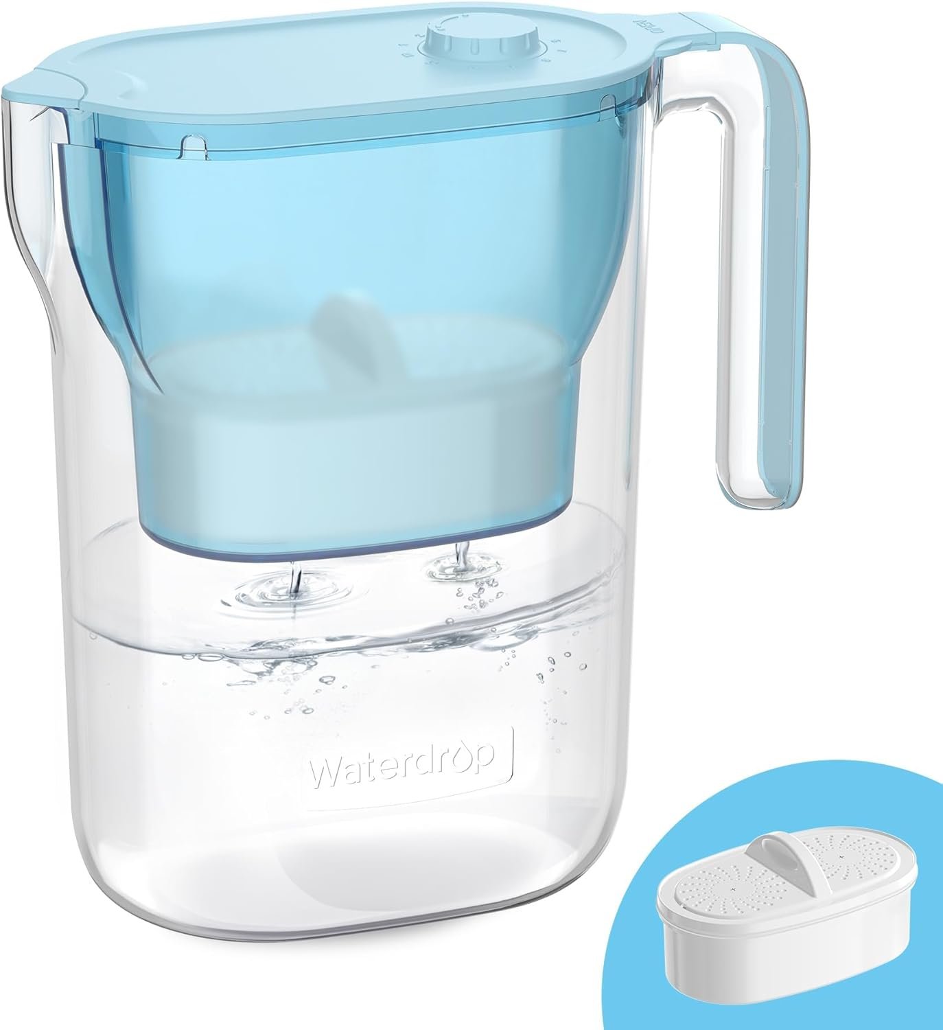 Waterdrop PT-05B-L Water Filter Pitcher, 7-Cup, NSF Certified, 200-Gallon Long-Life Filter Purifier, Reduces Chlorine and PFOA/PFOS, for Countertop, Replaces 6,400 Plastic Water Bottles a Year, Blue