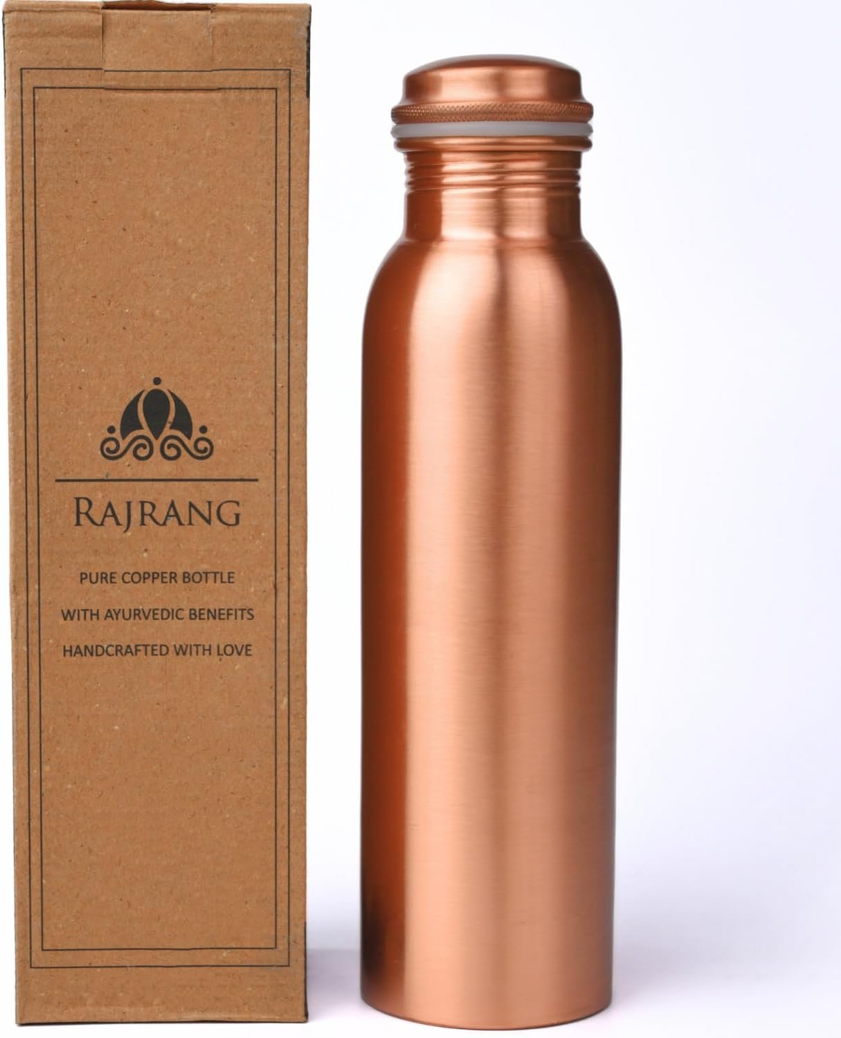 RAJRANG Copper Water Bottle 34 oz/1L Pure Copper Bottle for Drinking Water – Leak Proof, Travel Friendly, Ayurvedic Hydration Bottle for Yoga, Office, Gym