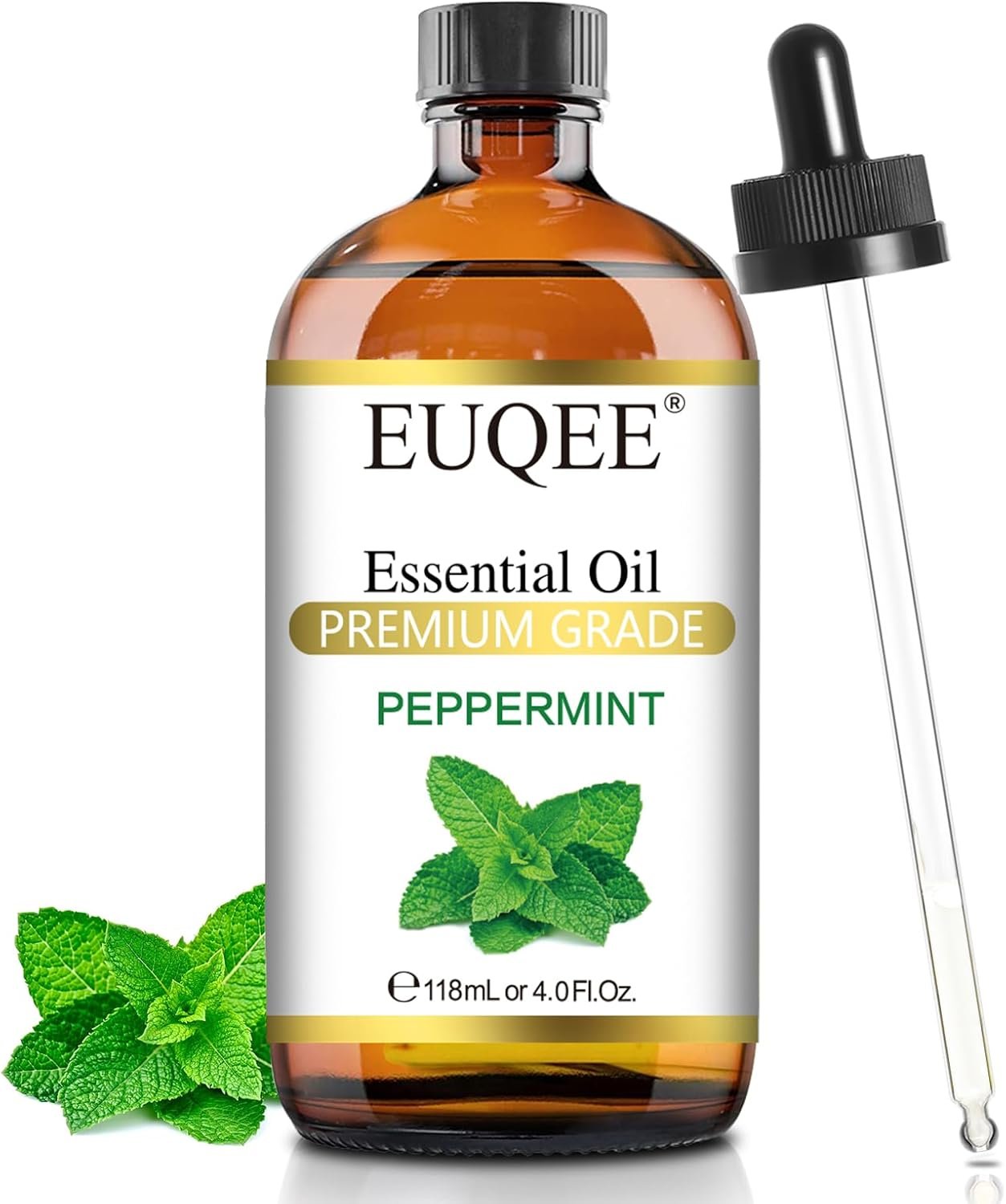 EUQEE Peppermint Essential Oil 118 ml Peppermint Oil with Glass Dropper, Great for Aromatherapy, Diffuser, Soap Candle Making – 4Fl. Oz