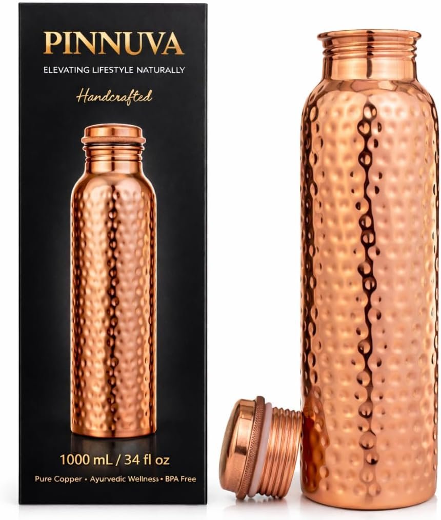 Copper Water Bottle 32oz – Extra Large 100% Pure Ayurvedic Copper Water Bottle for Drinking, Wide Mouth, Leak-Proof Lid BPA Free Non-Insulated & Eco Friendly with Premium Quality
