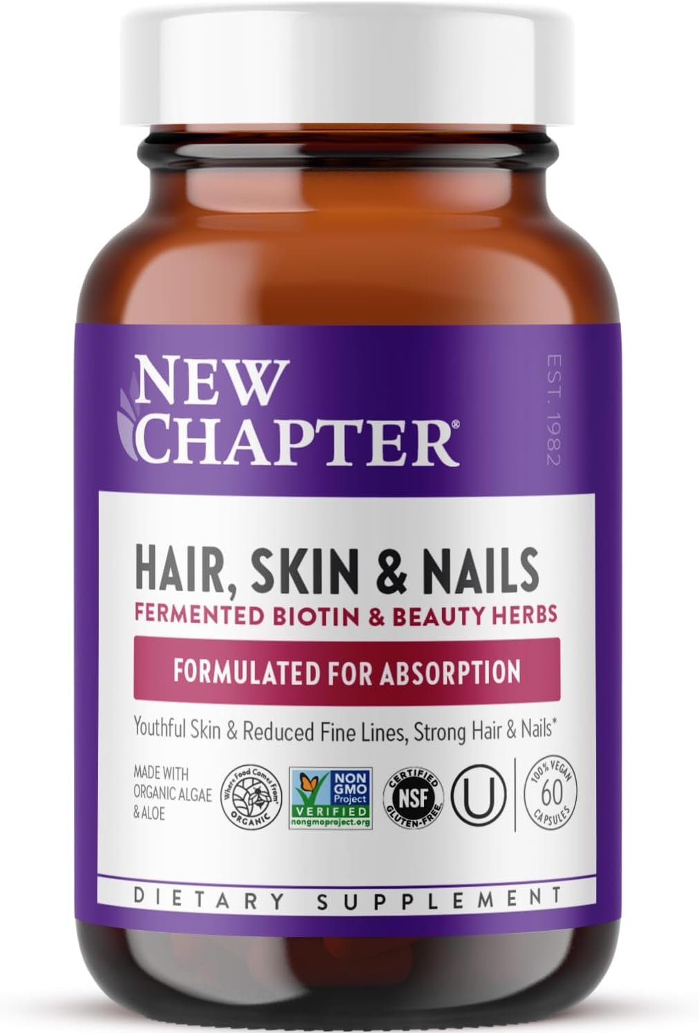 New Chapter Biotin Supplement, Vegan Hair Skin and Nails Vitamins with Fermented Biotin + Astaxanthin – 60 Count