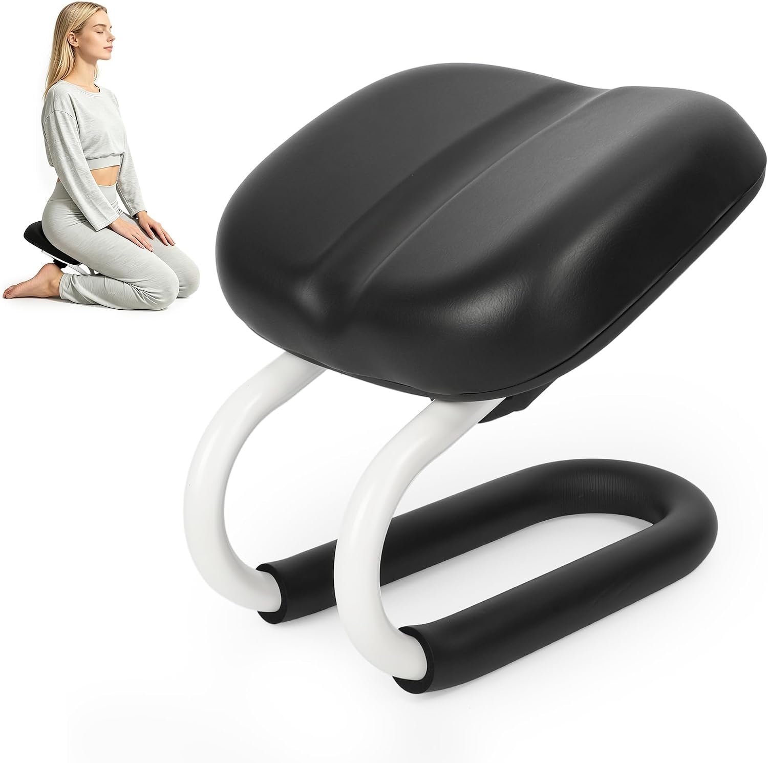 Meditation Bench Kneeling Stool Adjustable Height for Yoga, Home Studio Meditation – Portable Folding Seiza Chair with Non-Slip Cushion, 3 Level Ergonomic Metal Prayer Stool