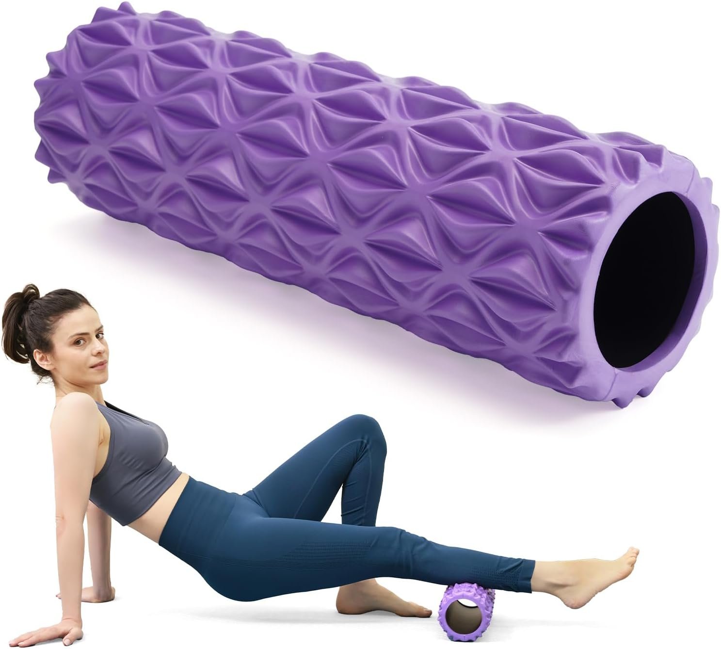 Foam Roller – 15 inch Deep Tissue Massager for Muscle Massage, Myofascial Trigger Point Release, Exercise, Yoga, Pilates & Stretching(Purple)
