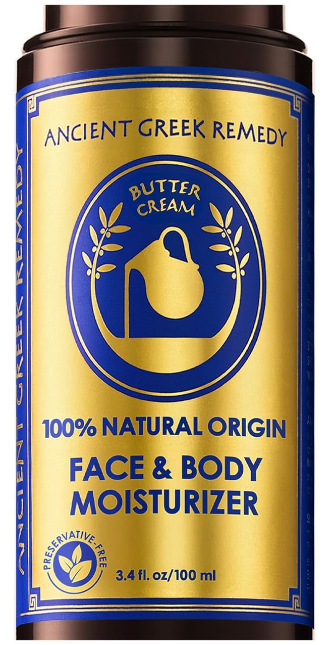 Ancient Greek Remedy Organic Face Moisturizer for Dry Skin – Anti Aging Face & Body Butter Cream – Almond, Jojoba, Olive, Rosehip, Vitamin E, Lavender Oil. Natural Lotion for Women & Men 3.4 oz
